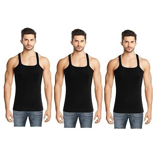 INNERO Pack of 3 Cotton Gym Vest For Men ( Black ) INNERO Pack of 3 Cotton Gym Vest For Men ( Black )