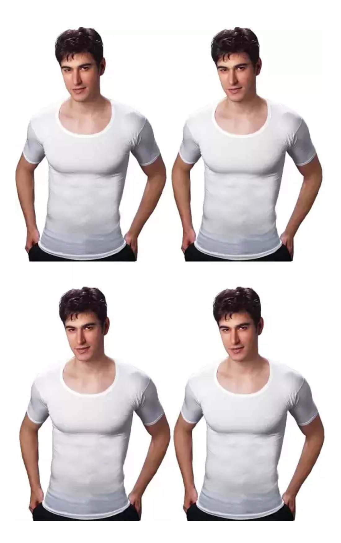 INNERO Pack of 4 Cotton Basic Vest For Men ( White ) INNERO Pack of 4 Cotton Basic Vest For Men ( White )