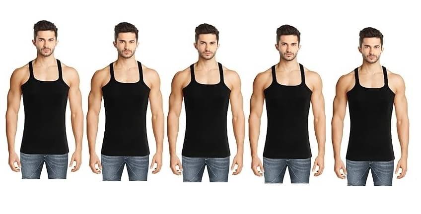 INNERO Pack of 5 Cotton Gym Vest For Men ( Black )     			INNERO Pack of 5 Cotton Gym Vest For Men ( Black )