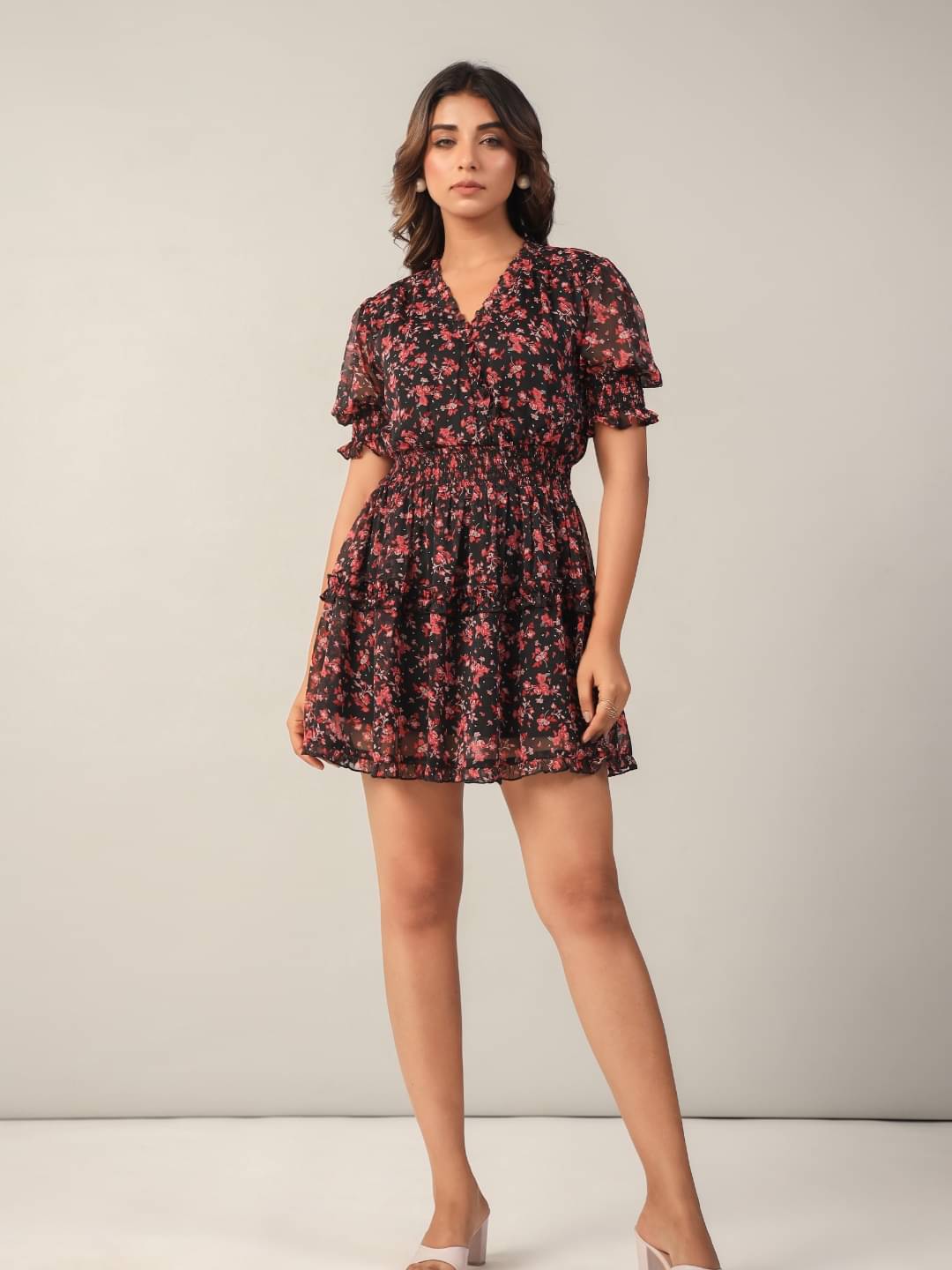 June 9 Clothing Women Chiffon Printed Fit & Flare Dress ( Black ) June 9 Clothing Women Chiffon Printed Fit & Flare Dress ( Black )