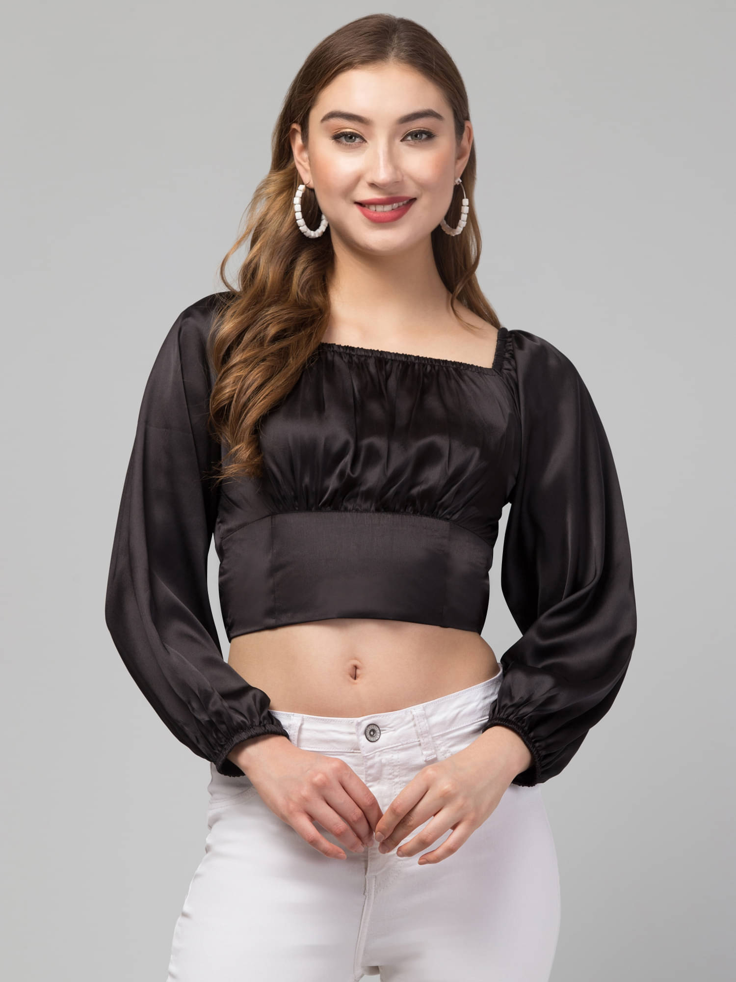 Kulfi Women's Satin Crop Top ( Black ) Kulfi Women's Satin Crop Top ( Black )