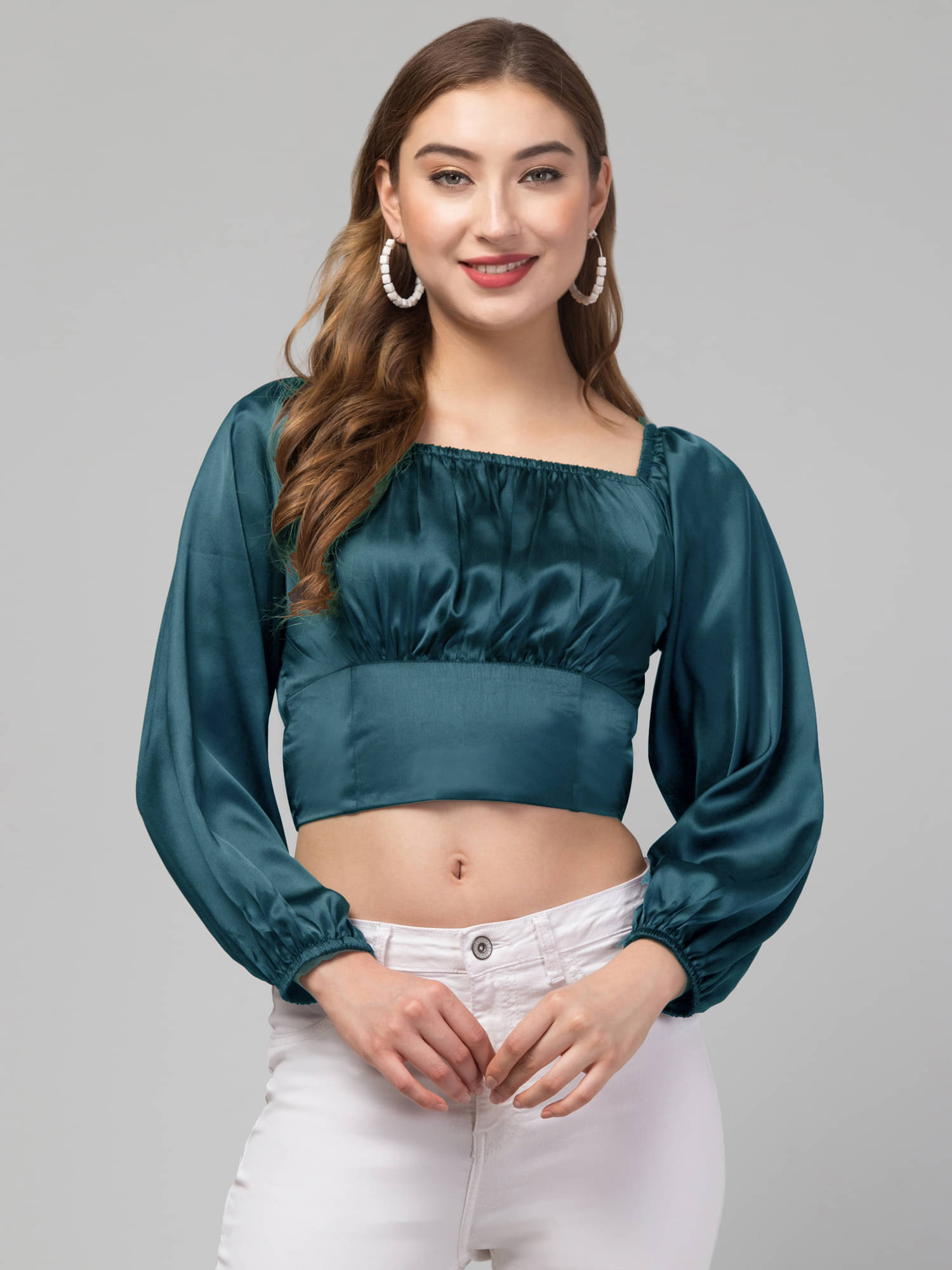     			Kulfi Women's Satin Crop Top ( Green )