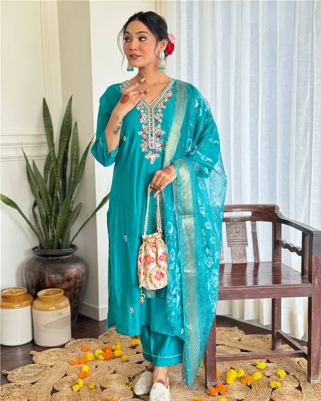 MEHZEEL FAB Viscose Embroidered Kurti With Pants Women's Stitched Salwar Suit - Aqua Blue ( Pack of 1 ) MEHZEEL FAB Viscose Embroidered Kurti With Pants Women's Stitched Salwar Suit - Aqua Blue ( Pack of 1 )