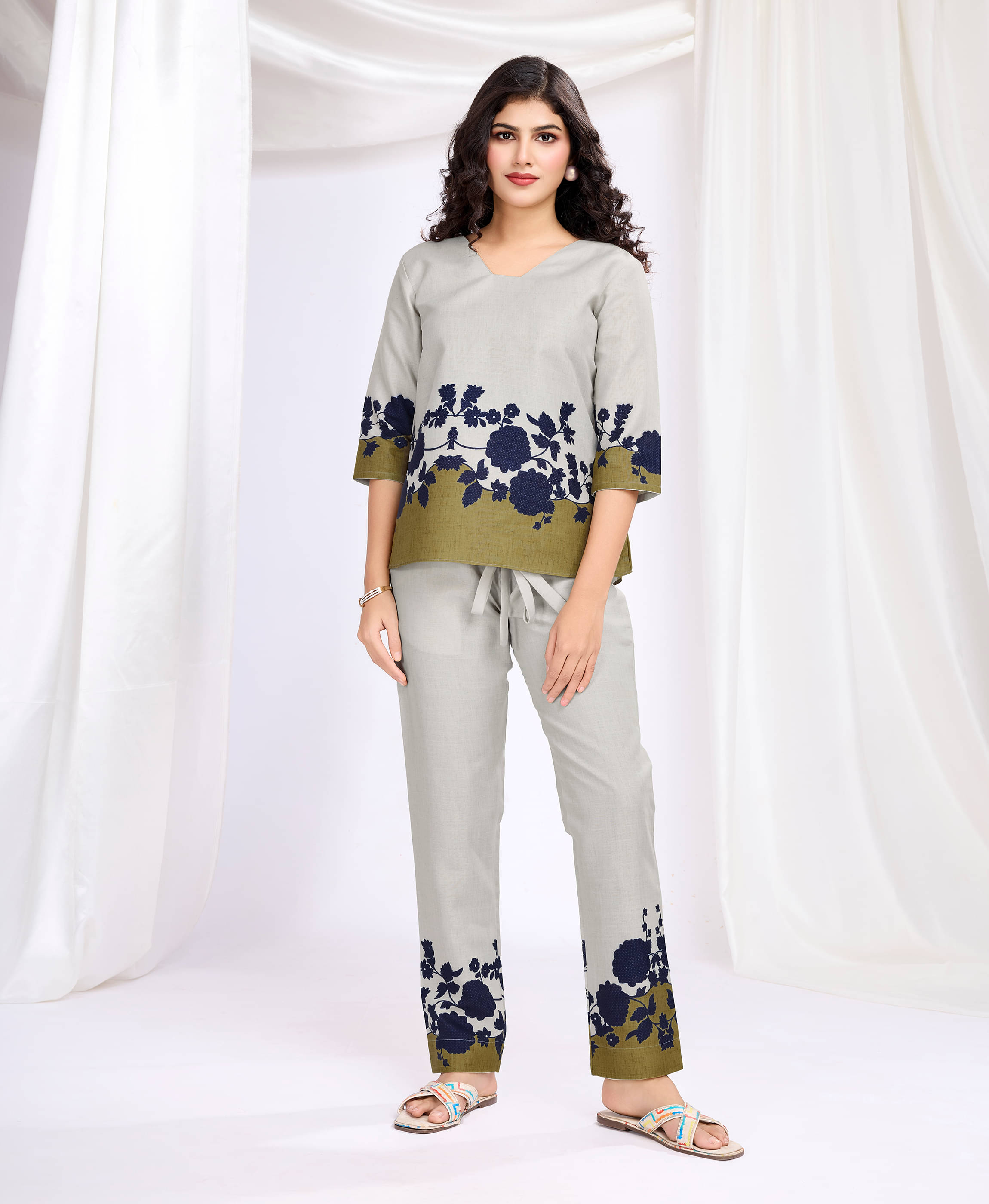     			MOJILAA Women Printed Top With Trousers Co-Ord Set ( Beige )