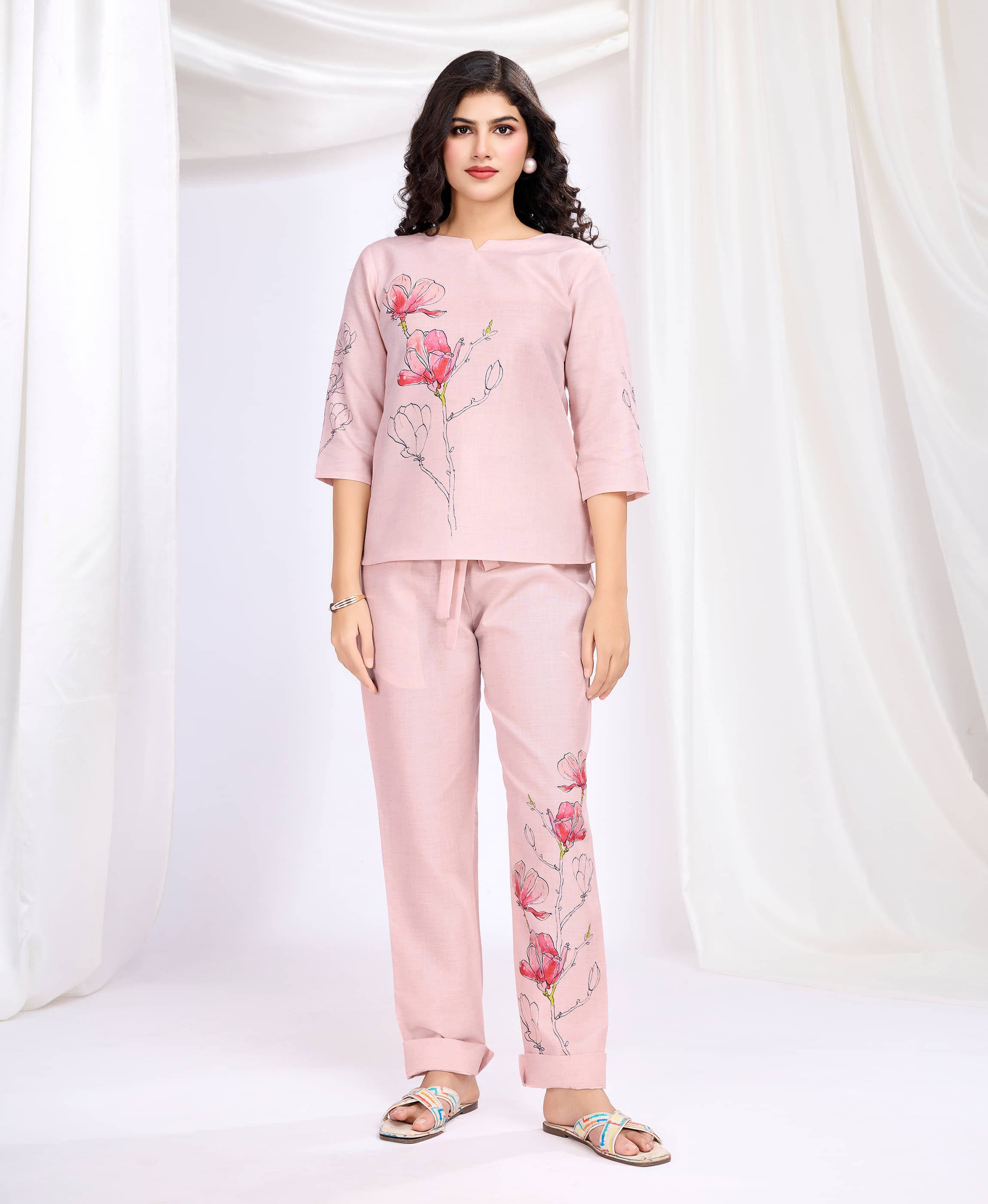     			MOJILAA Women Printed Top With Trousers Co-Ord Set ( Pink )