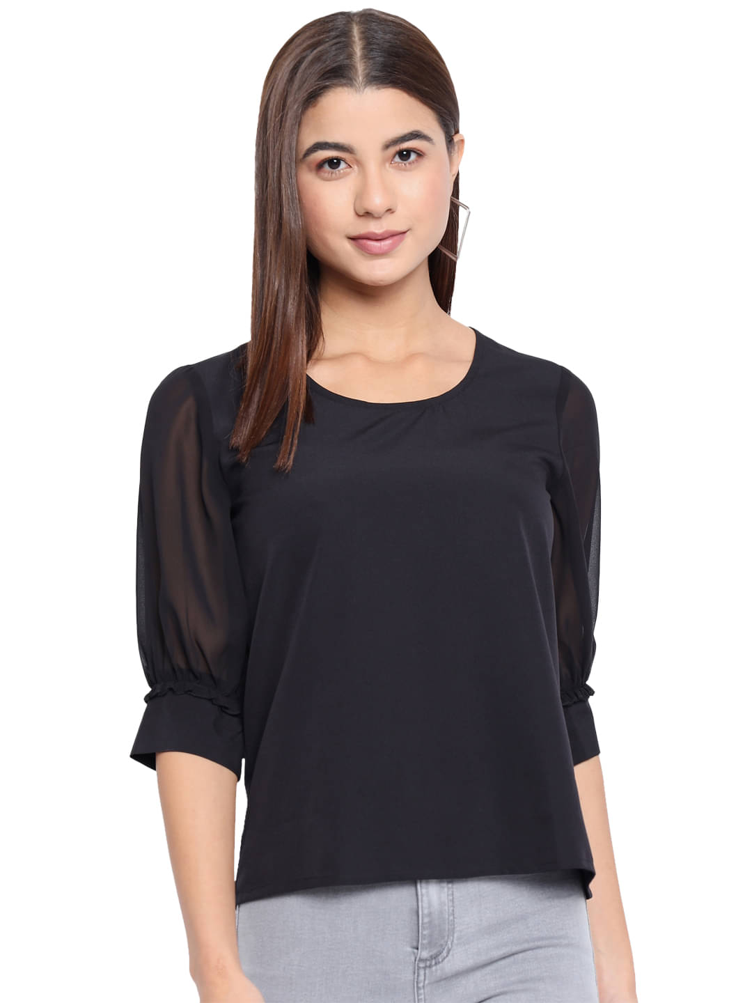    			OTIRA Women's Crepe Regular Top ( Black )