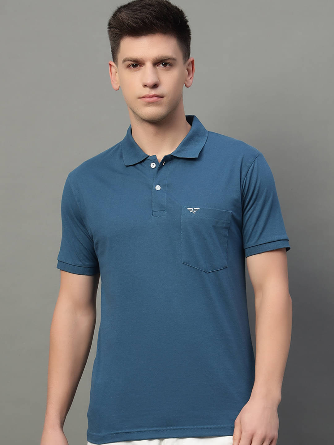     			Riss Pack of 1 Cotton Blend Regular Fit Solid Half Sleeves Men's Polo T Shirt ( Teal Blue )