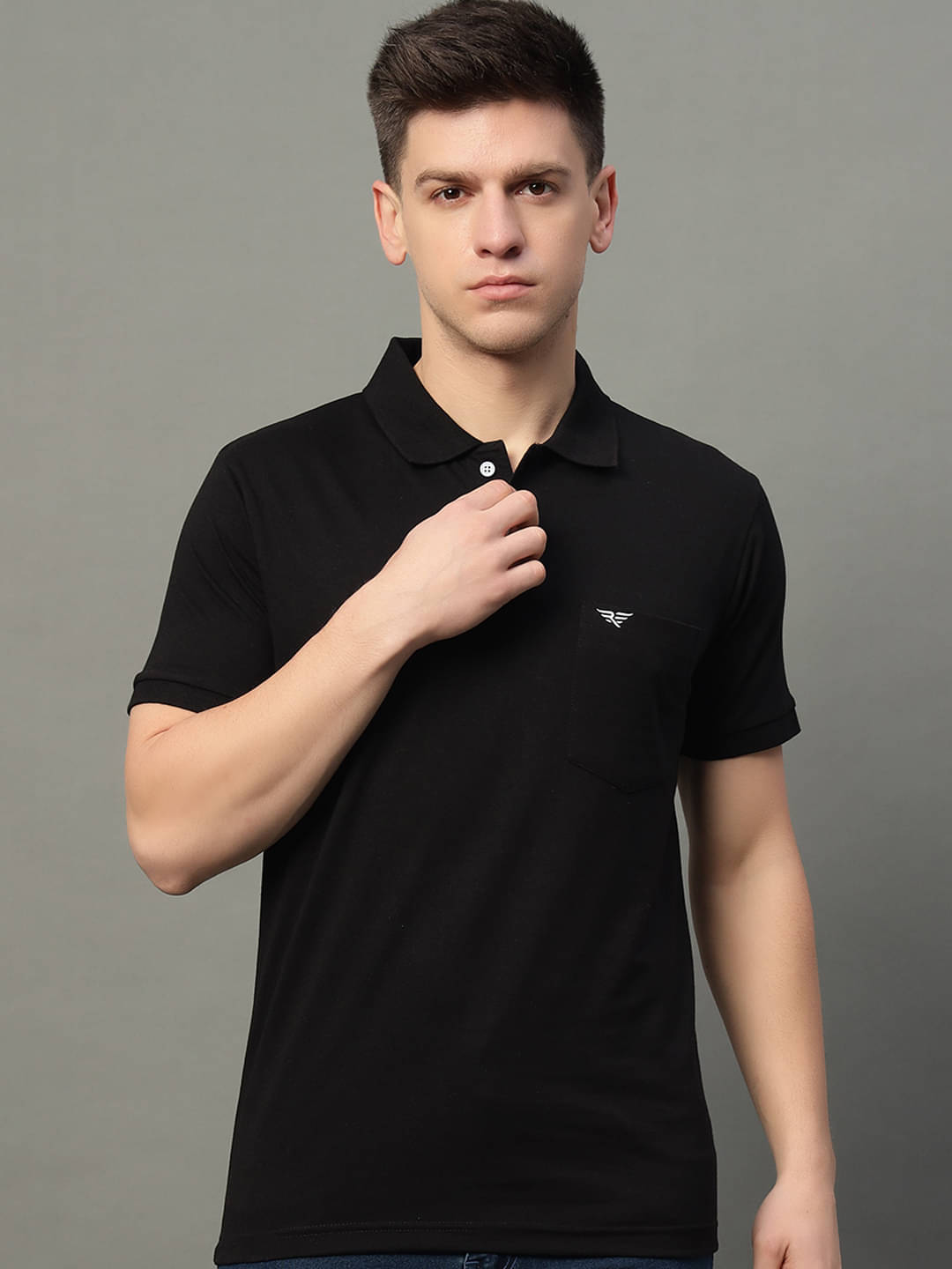     			Riss Pack of 1 Cotton Blend Regular Fit Solid Half Sleeves Men's Polo T Shirt ( Black )