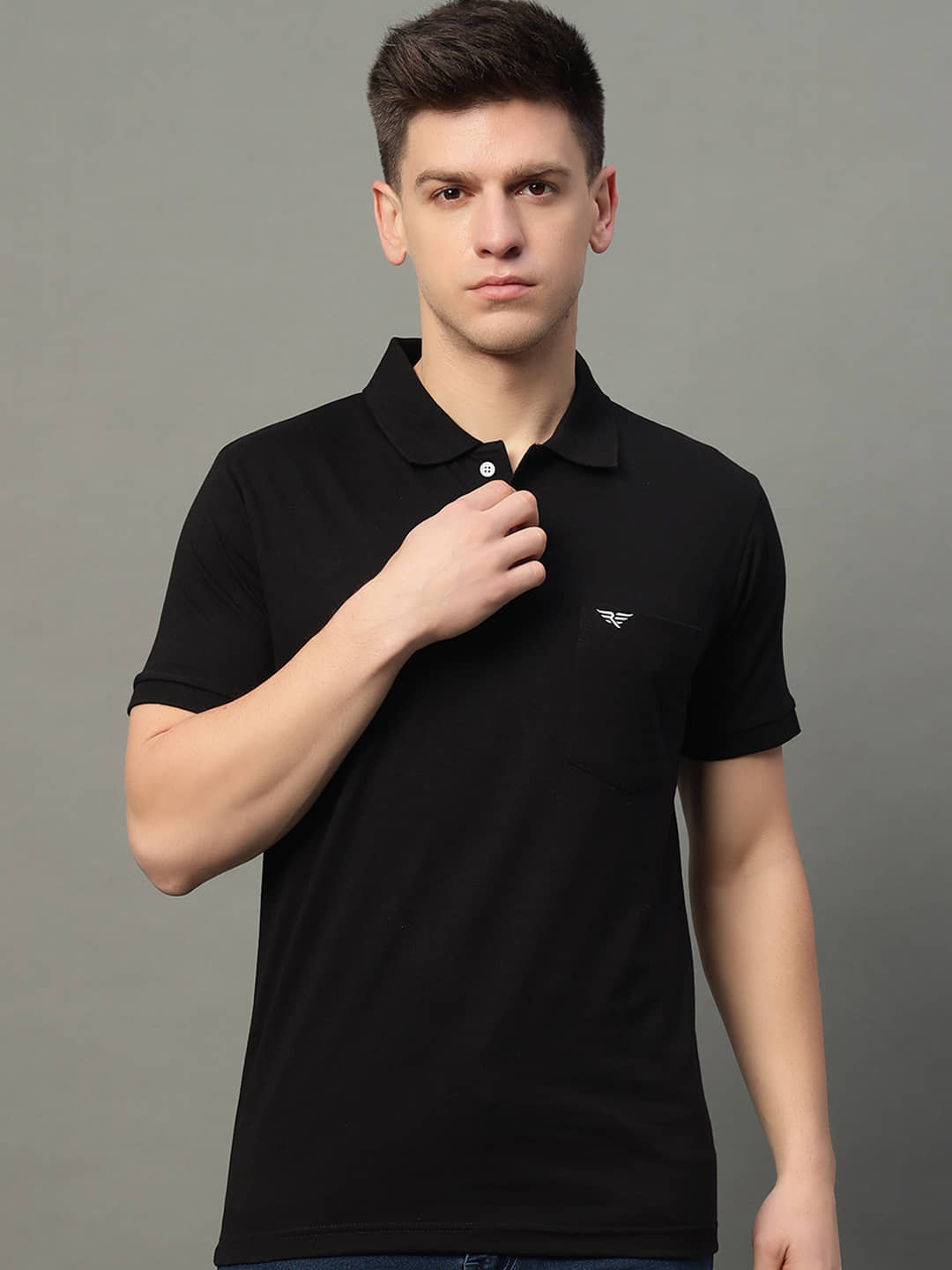 Riss Pack of 1 Cotton Blend Regular Fit Solid Half Sleeves Men's Polo T Shirt ( Black )