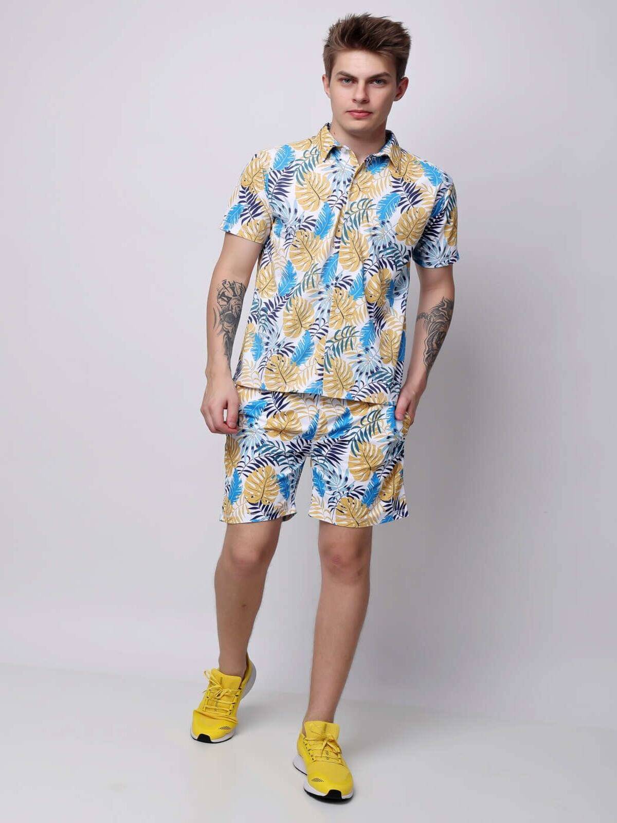     			yellow tree Men's Shirt With Shorts Co-Ords Set ( Pack of 1 , Multi Color )