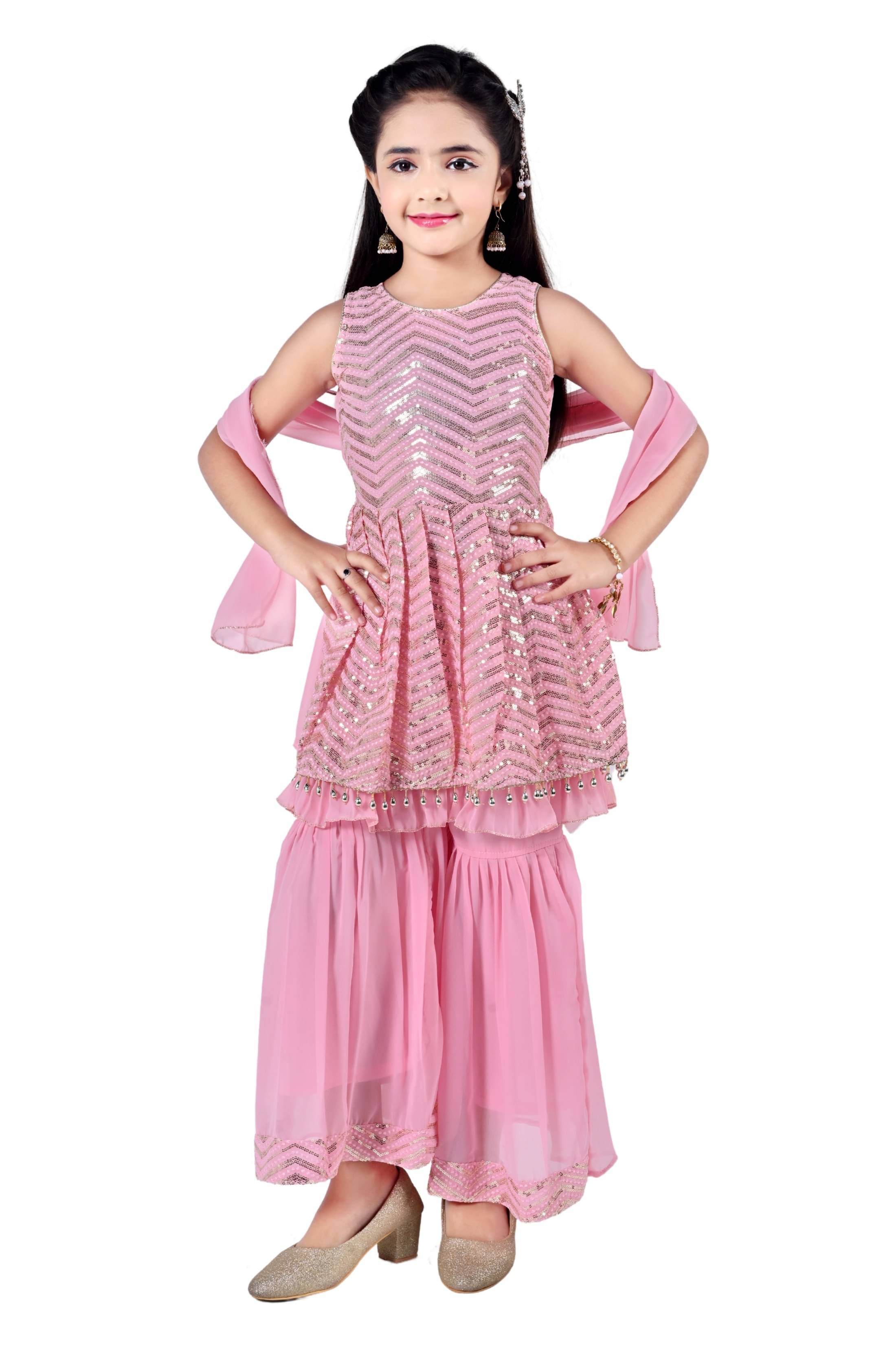     			Arshia Fashions Girls Georgette Kurta and Sharara Set ( Pack of 1 , Peach )