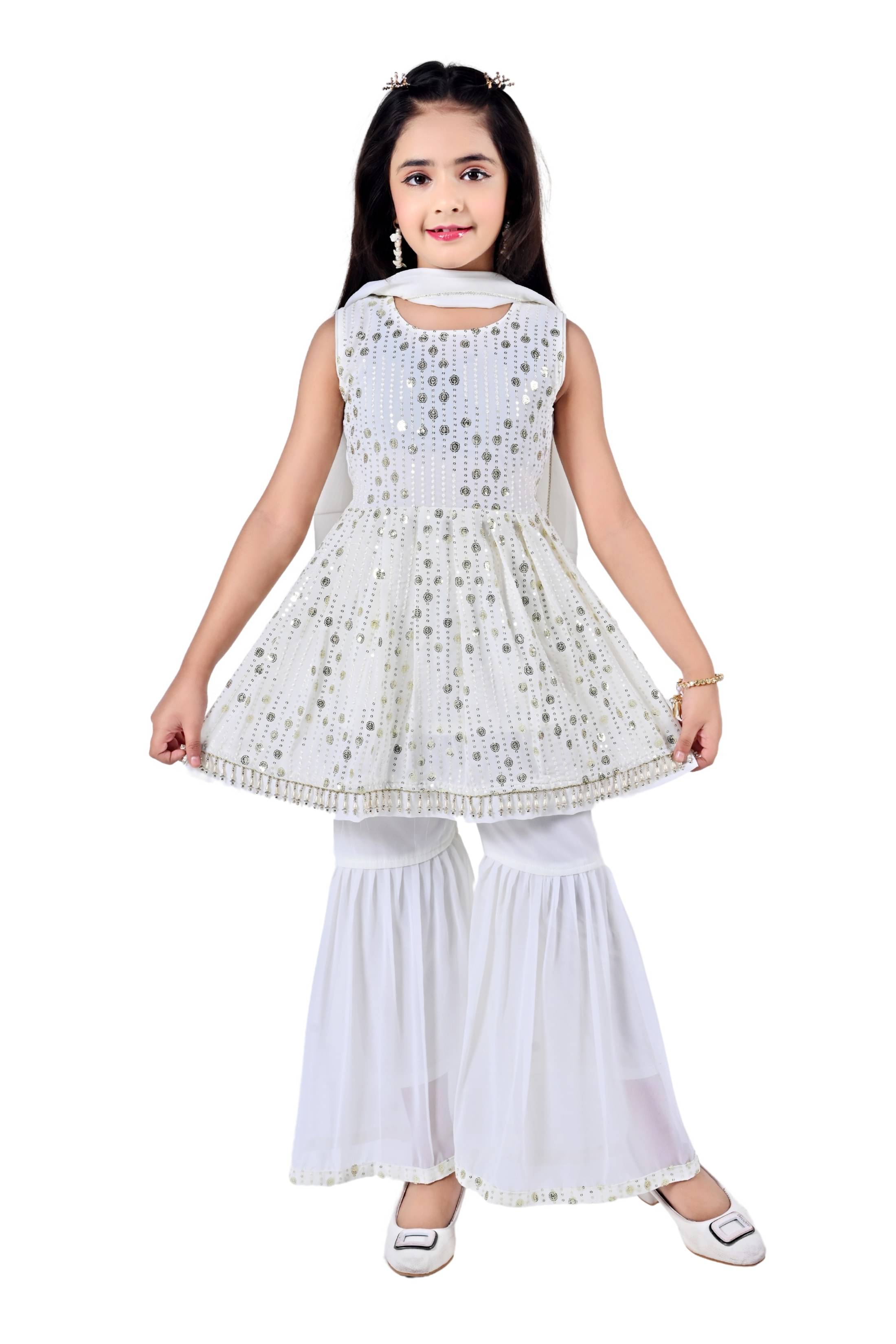     			Arshia Fashions Girls Georgette Kurta and Sharara Set ( Pack of 1 , White )