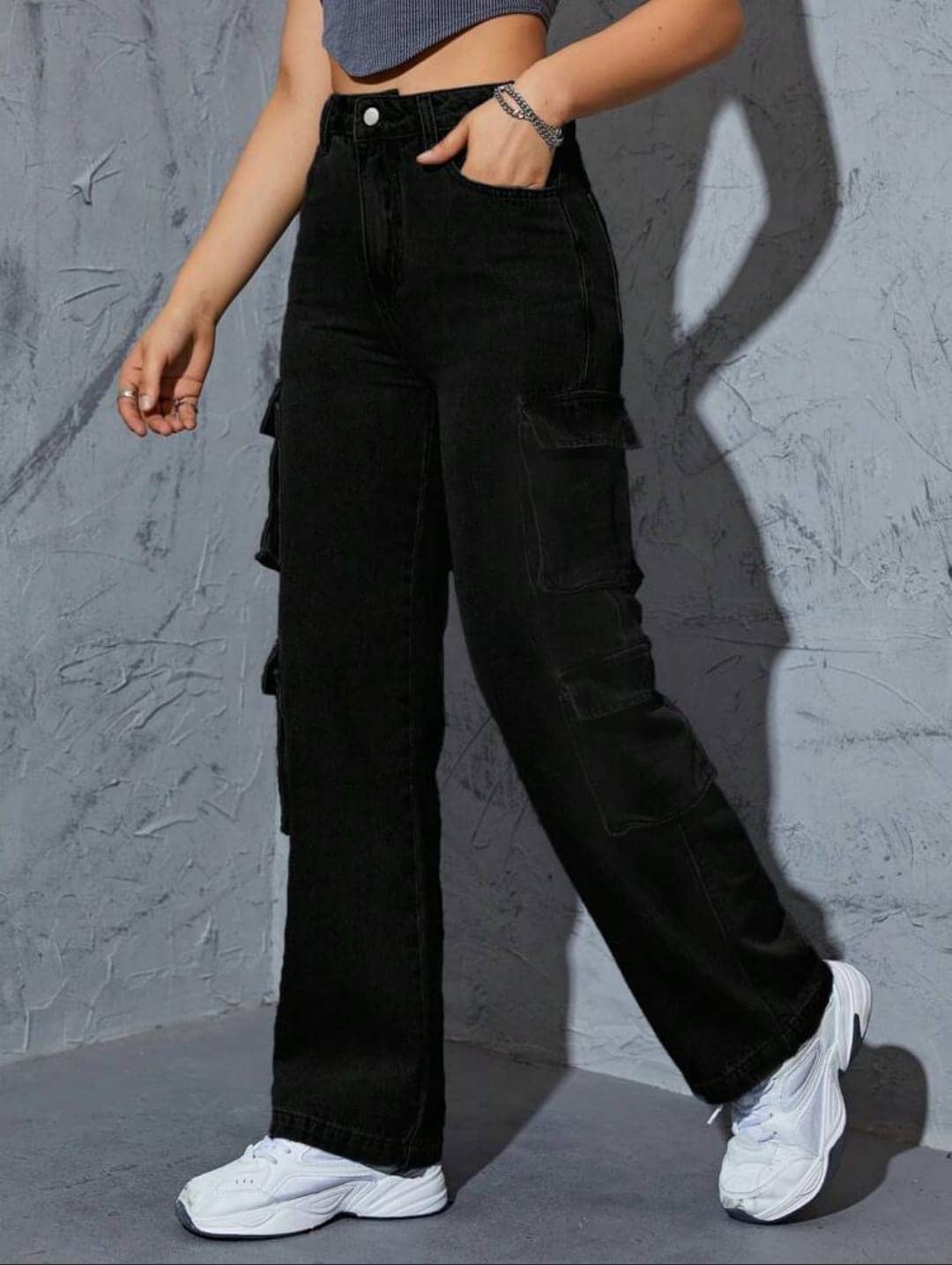 Broadstar Women's Cargos High-Rise Jeans ( Black ) - Jeans | Buy online on ZillyBuy