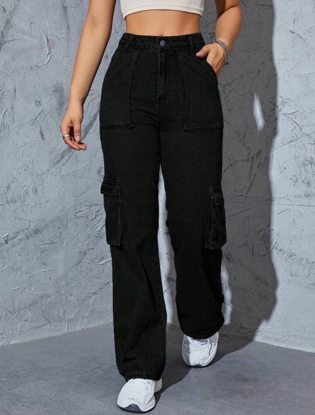 Broadstar - Black Cotton Wide Leg Women's Jeans ( Pack of 1 ) - Jeans | Buy online on ZillyBuy