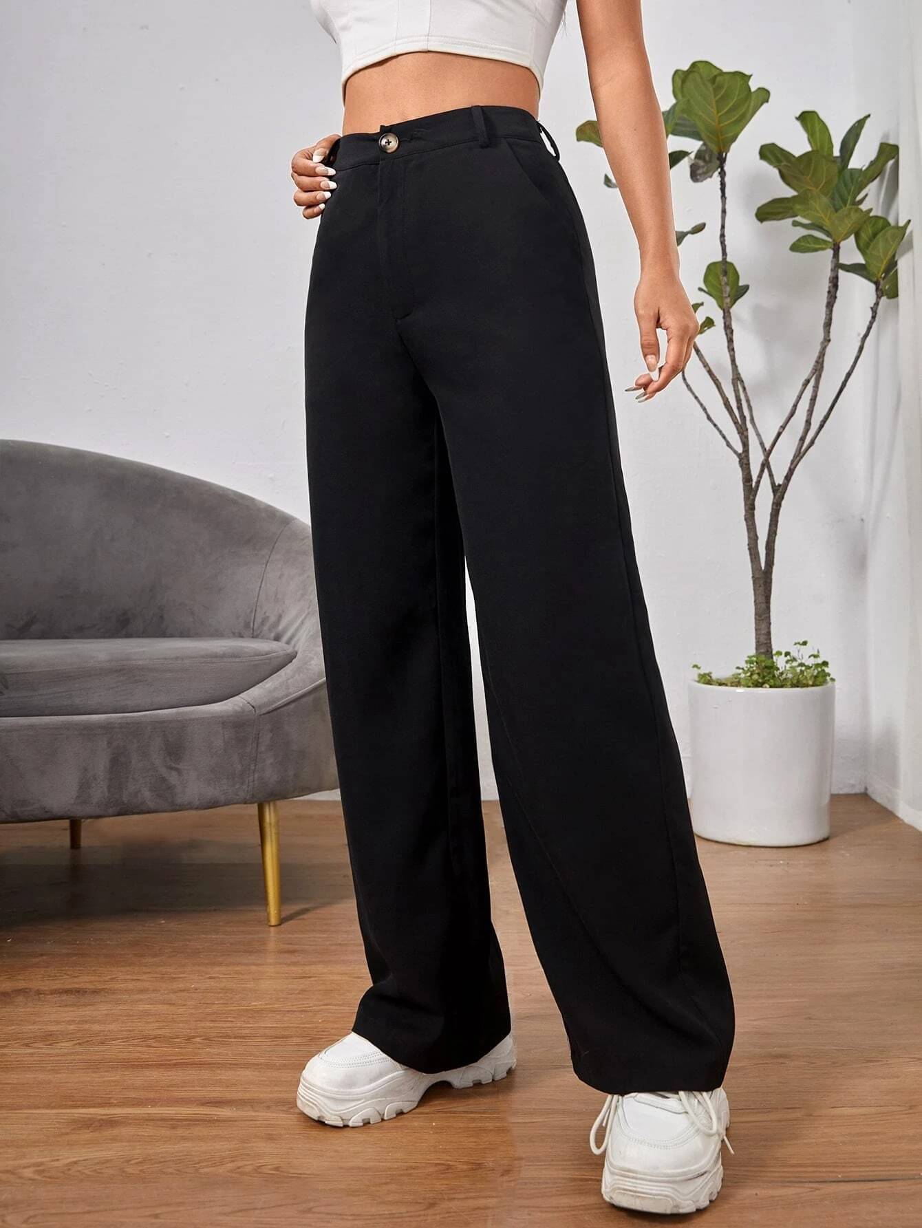     			Broadstar Pack of 1 Polyester Straight Women's Casual Pants ( Black )