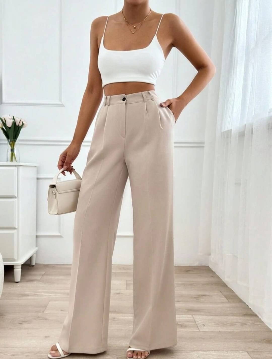     			Broadstar Pack of 1 Polyester Straight Women's Casual Pants ( Beige )