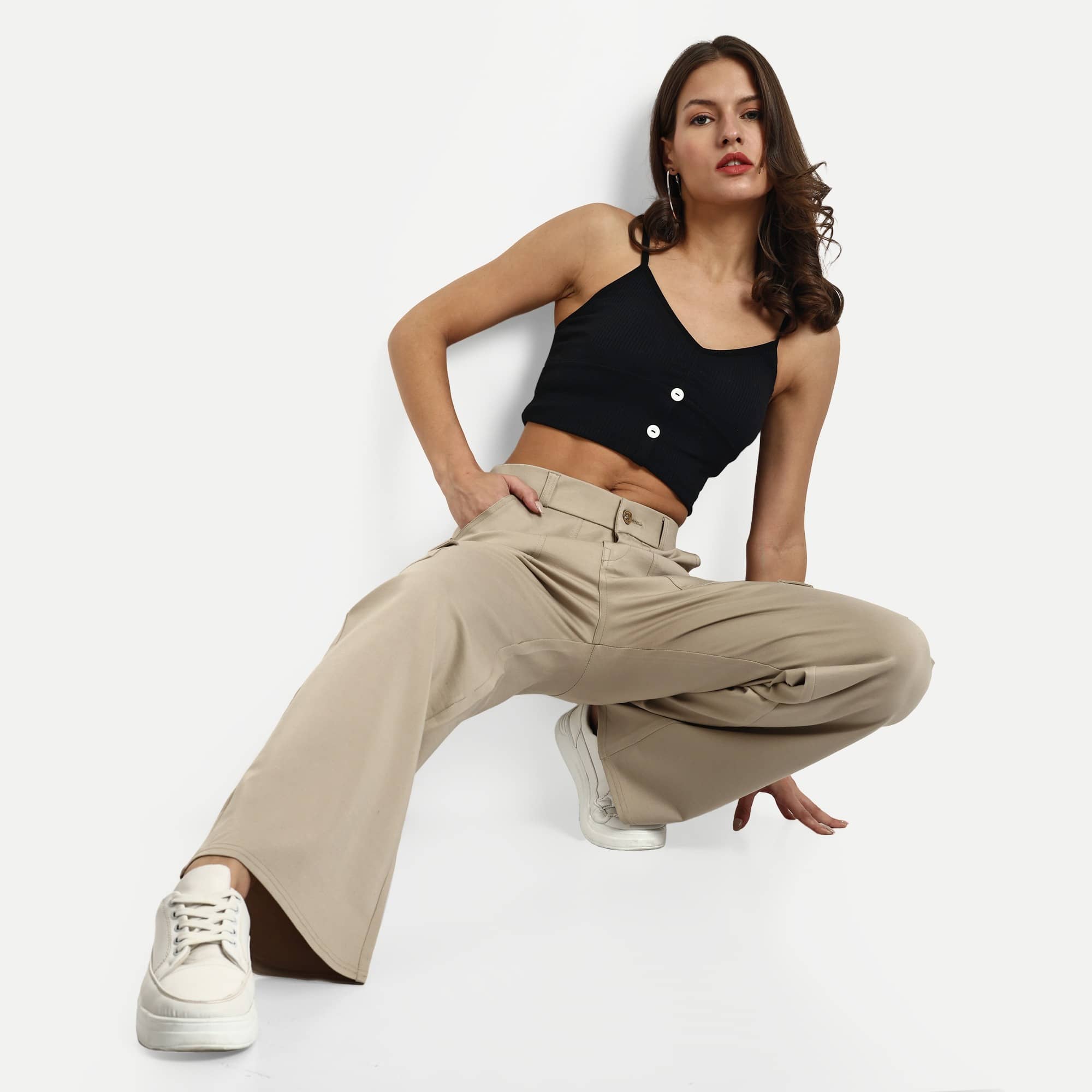 Broadstar Pack of 1 Rayon Straight Women's Cargo Pants ( Beige ) - Trousers | Buy online on ZillyBuy