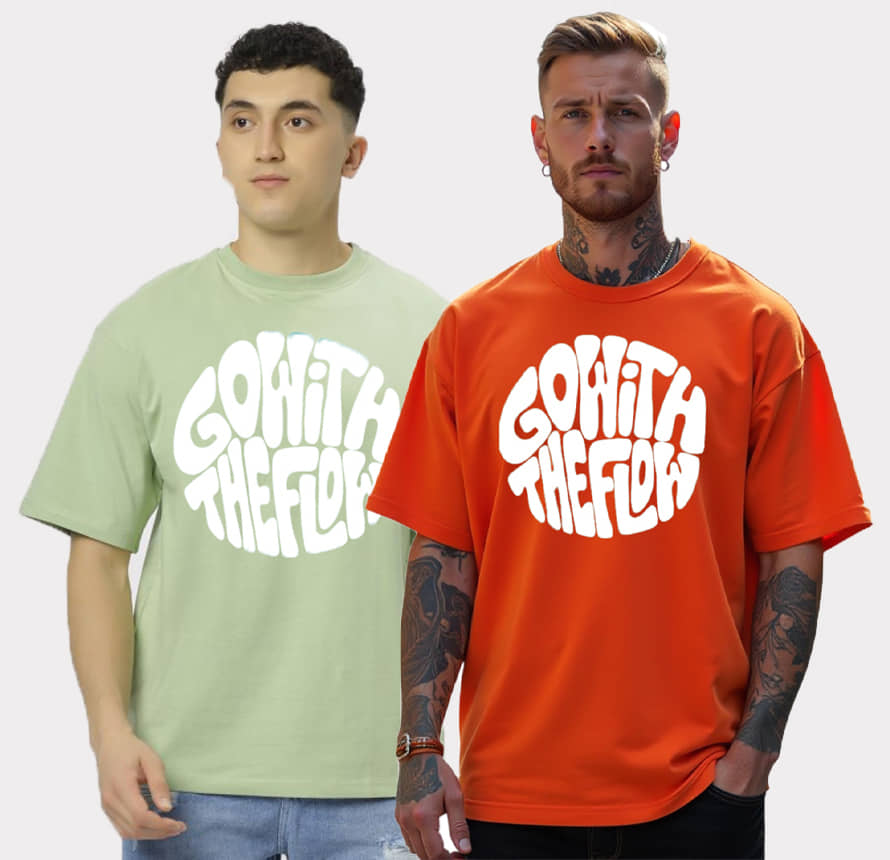 Diversify Cotton Blend Oversized Fit Printed Half Sleeves Men's Round T-Shirt - Multicolor ( Pack of 1 )