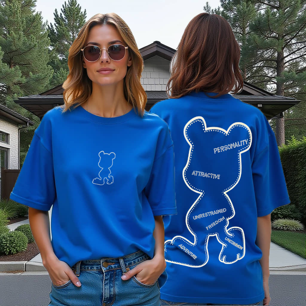 Diversify Women Cotton Blend Printed Oversized Fit Round Neck T-Shirt ( Blue )
