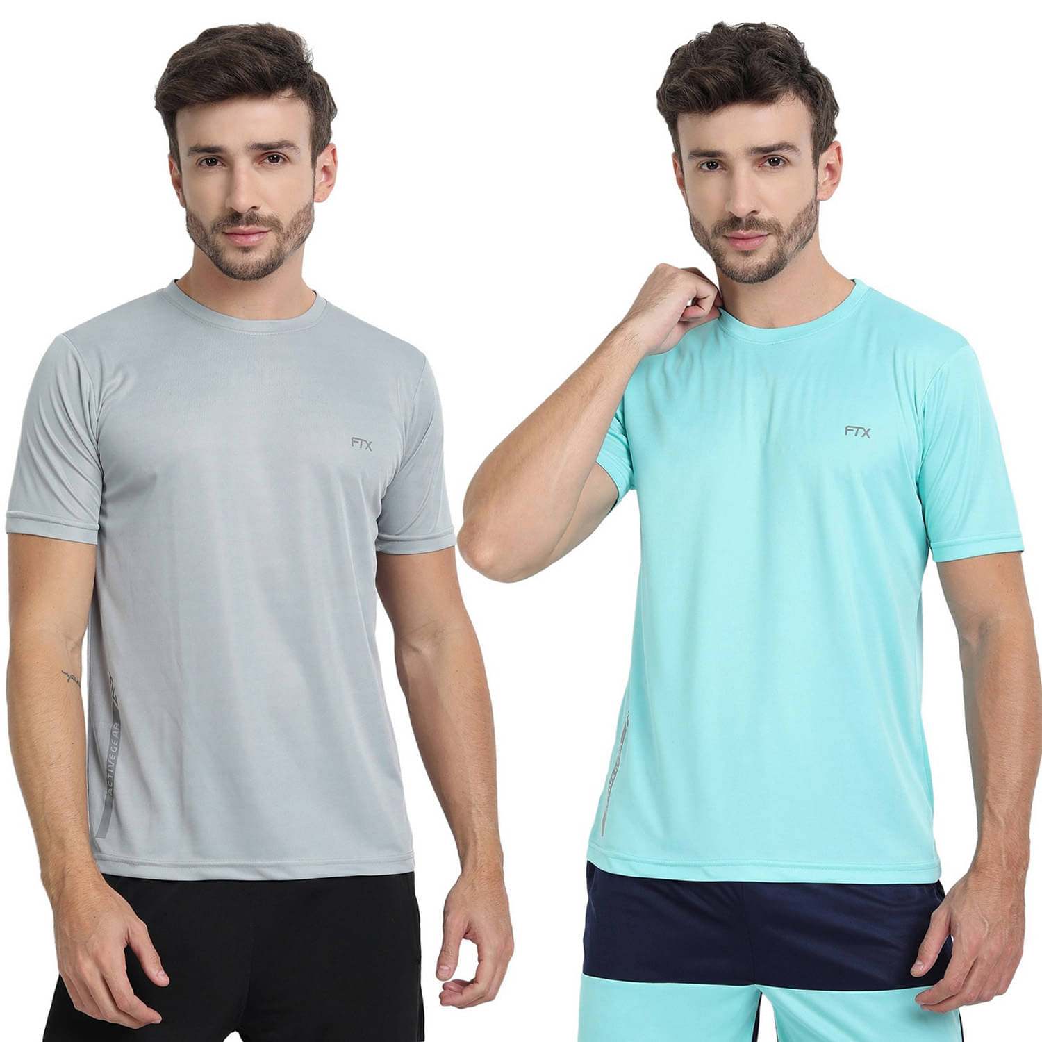     			FTX Polyester Regular Fit Solid Half Sleeves Men's Round T-Shirt - Light Grey ( Pack of 2 )