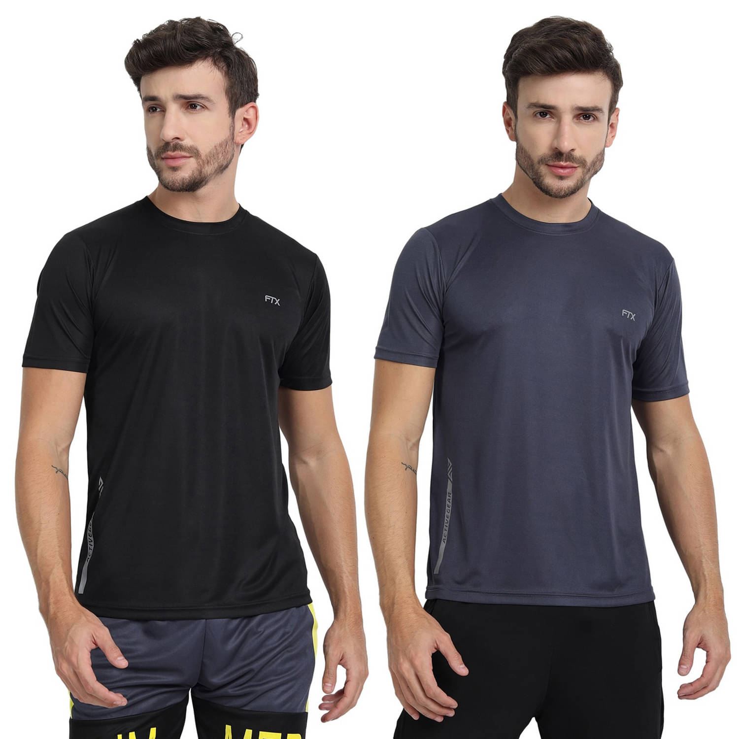     			FTX Polyester Regular Fit Solid Half Sleeves Men's Round T-Shirt - Charcoal ( Pack of 2 )