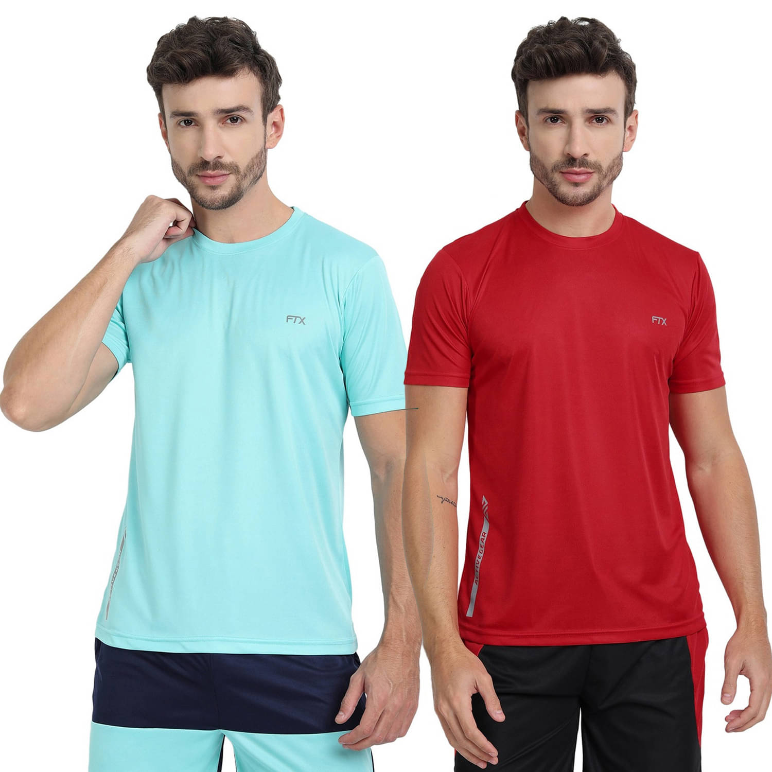     			FTX Polyester Regular Fit Solid Half Sleeves Men's Round T-Shirt - Aqua Blue ( Pack of 2 )