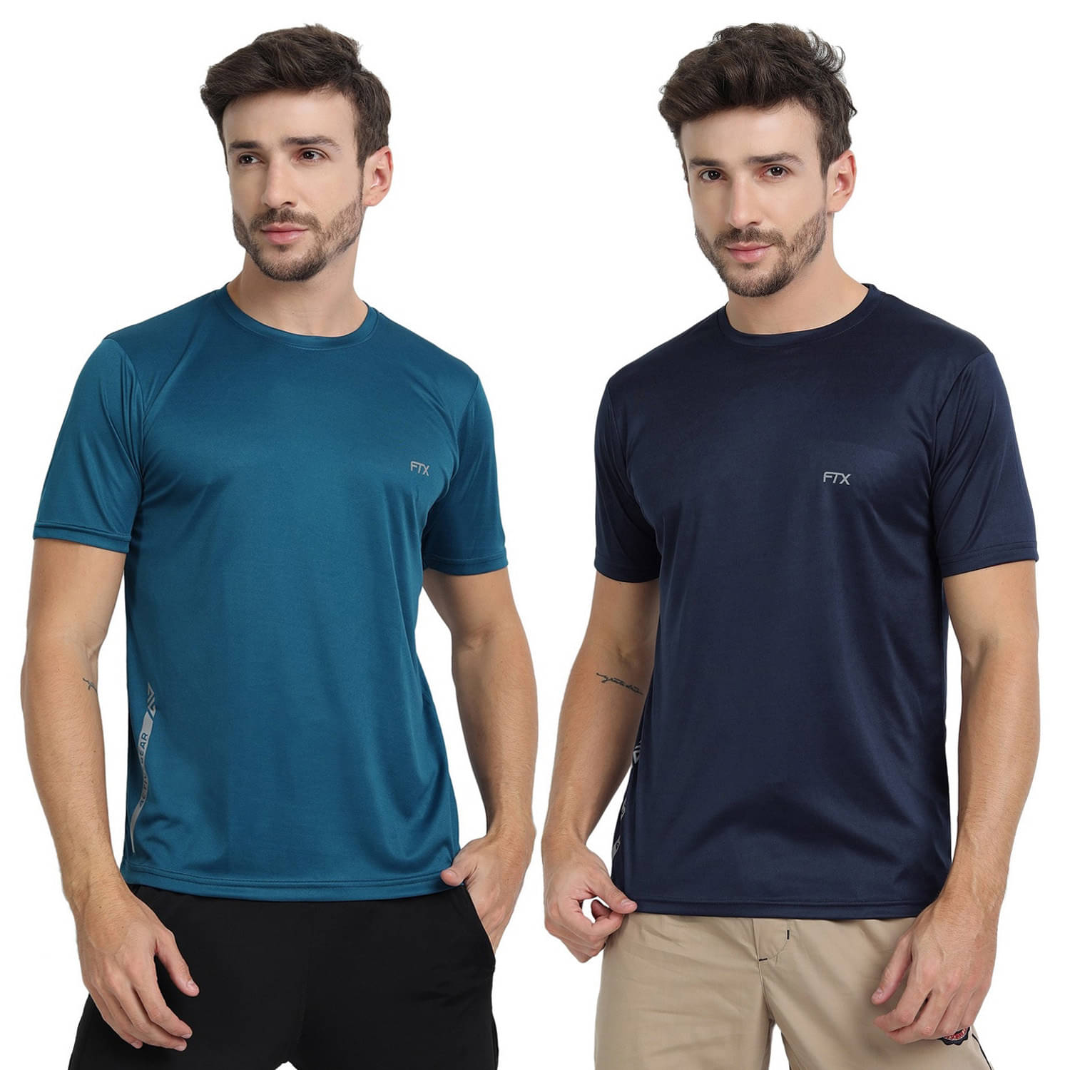     			FTX Polyester Regular Fit Solid Half Sleeves Men's Round T-Shirt - Navy ( Pack of 2 )