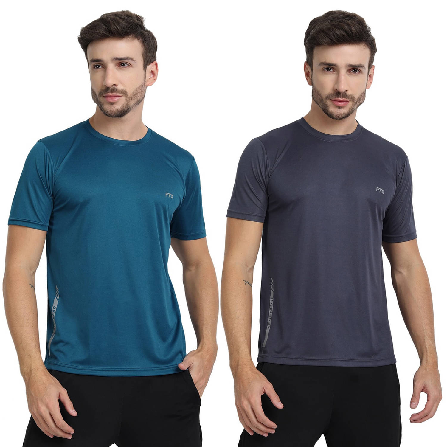     			FTX Polyester Regular Fit Solid Half Sleeves Men's Round T-Shirt - Grey ( Pack of 2 )