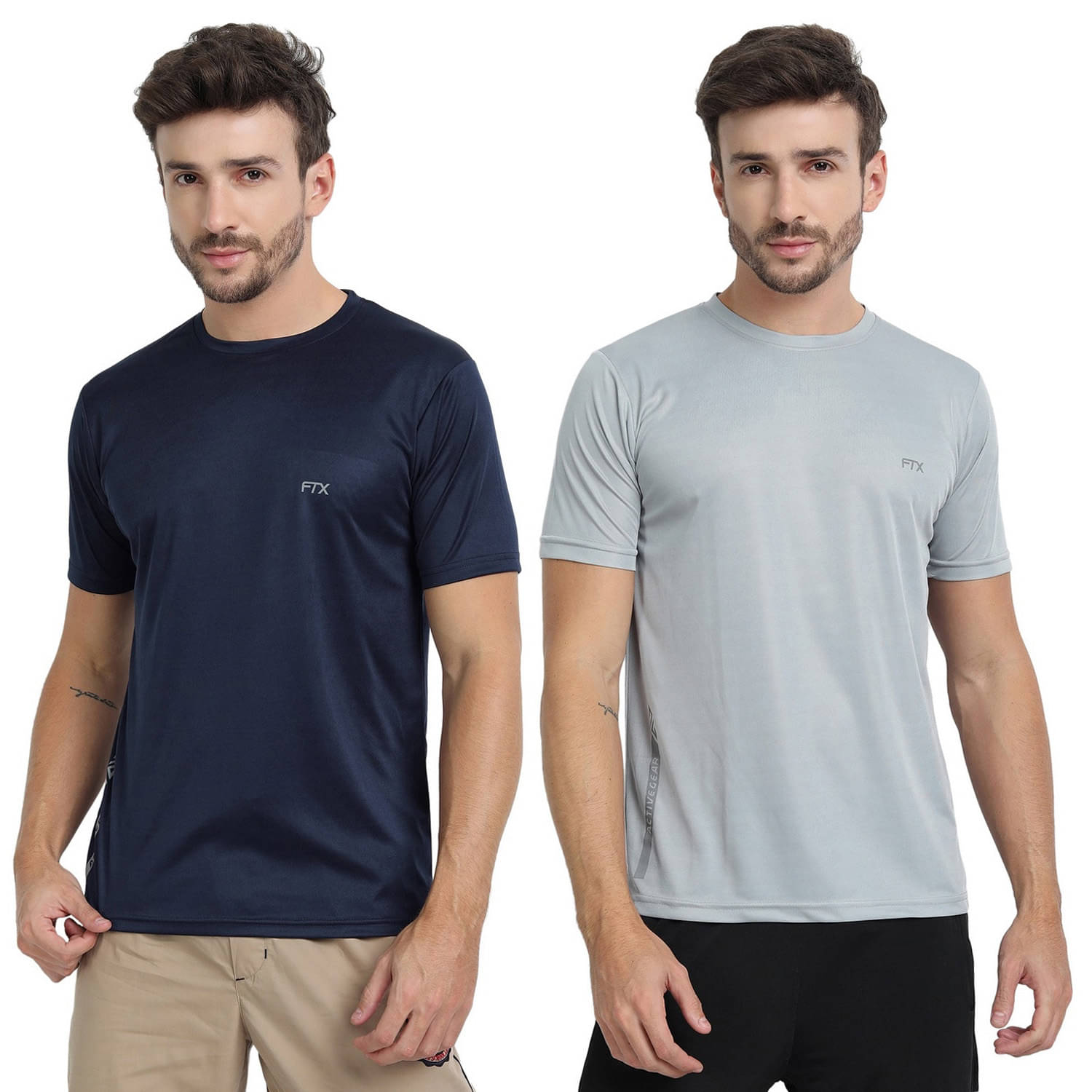     			FTX Polyester Regular Fit Solid Half Sleeves Men's Round T-Shirt - Navy Blue ( Pack of 2 )
