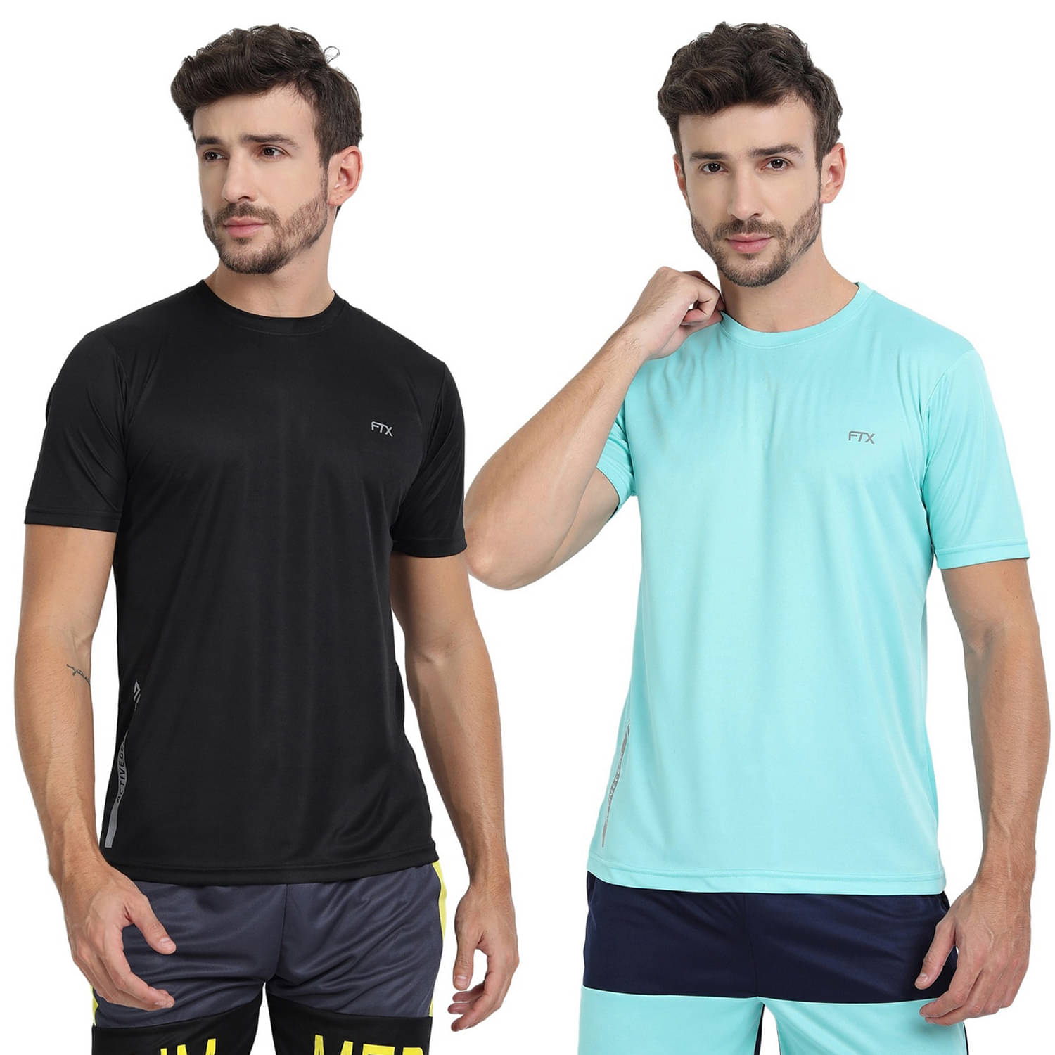     			FTX Polyester Regular Fit Solid Half Sleeves Men's Round T-Shirt - Black ( Pack of 2 )