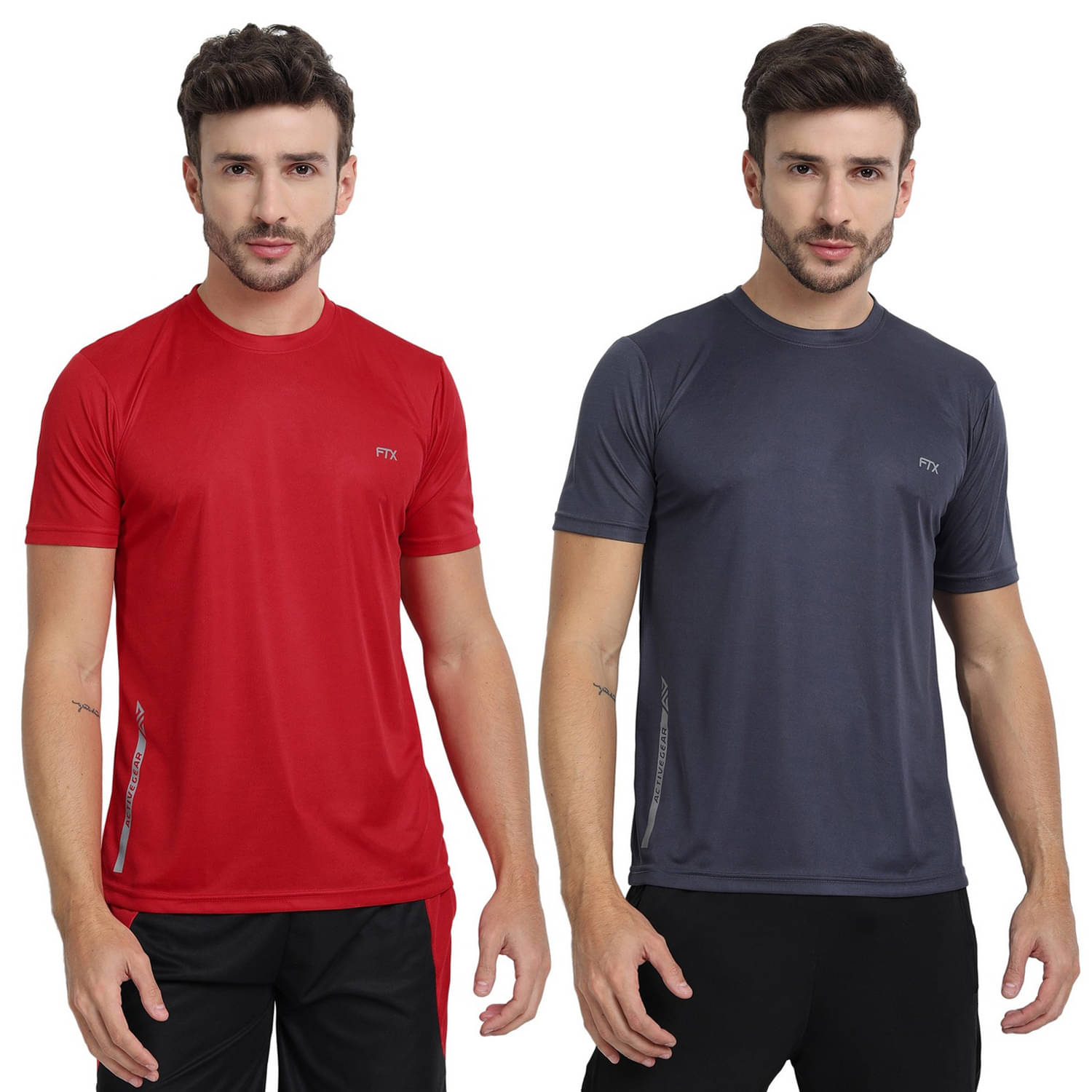     			FTX Polyester Regular Fit Solid Half Sleeves Men's Round T-Shirt - Dark Red ( Pack of 2 )