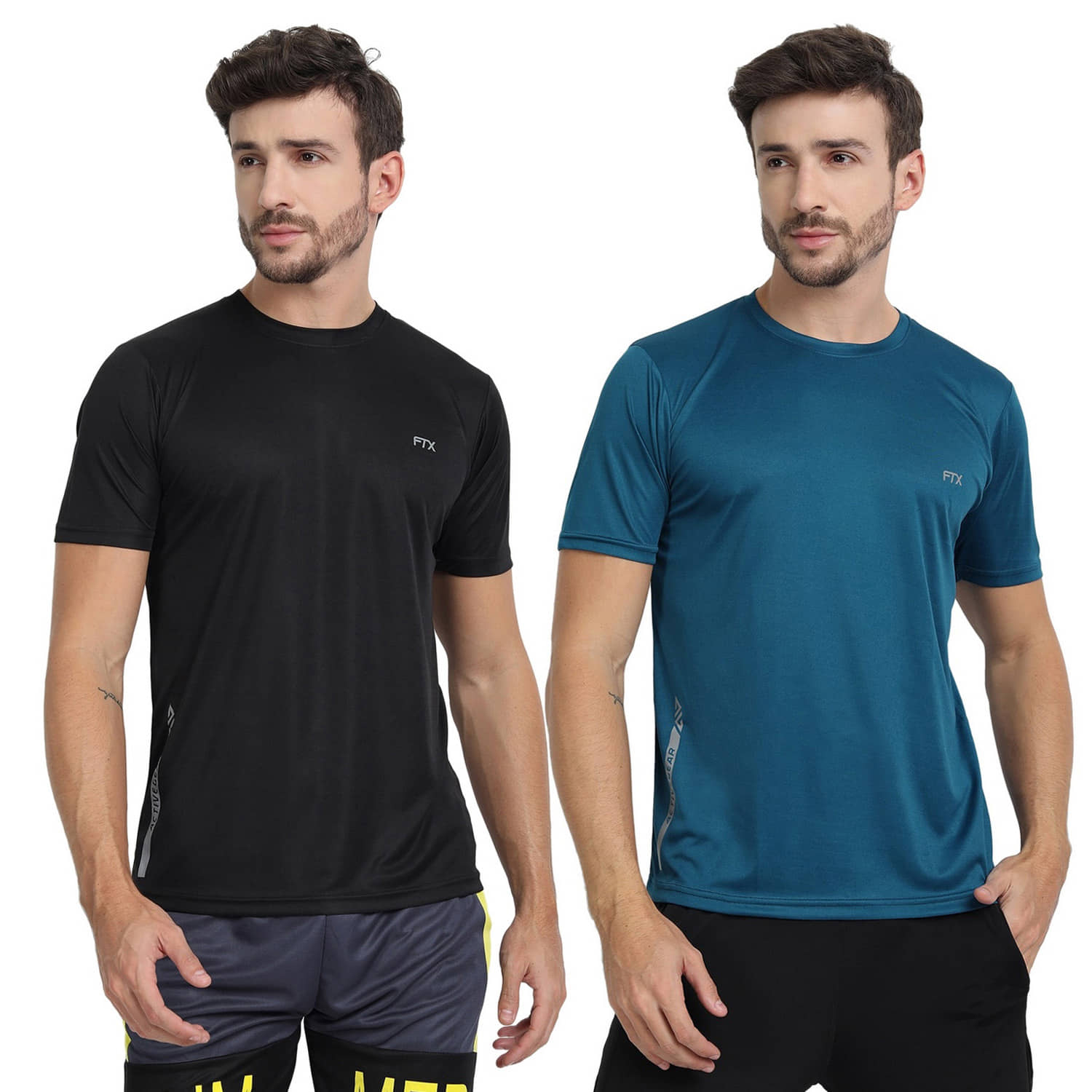 FTX Polyester Regular Fit Solid Half Sleeves Men's Round T-Shirt - Light Blue ( Pack of 2 )