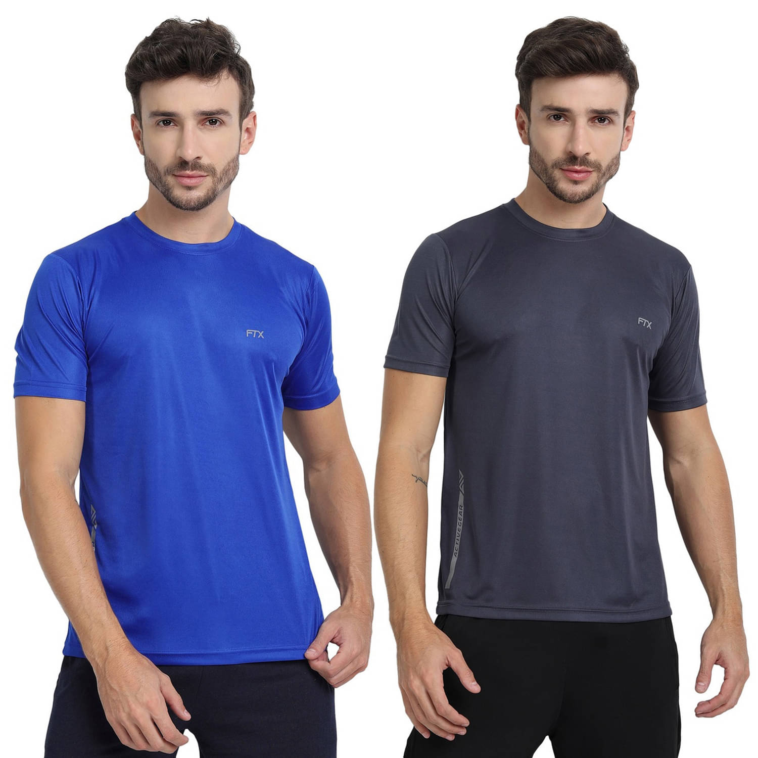     			FTX Polyester Regular Fit Solid Half Sleeves Men's Round T-Shirt - Medium Grey ( Pack of 2 )