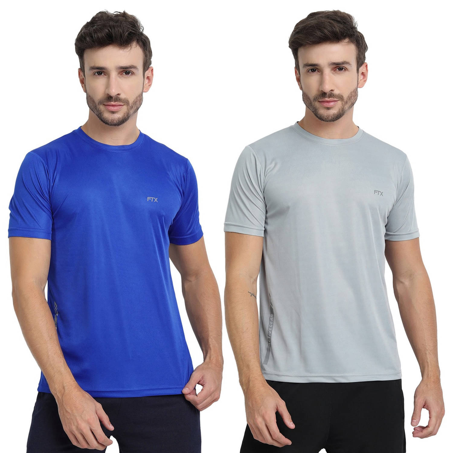     			FTX Polyester Regular Fit Solid Half Sleeves Men's Round T-Shirt - Light Grey ( Pack of 2 )