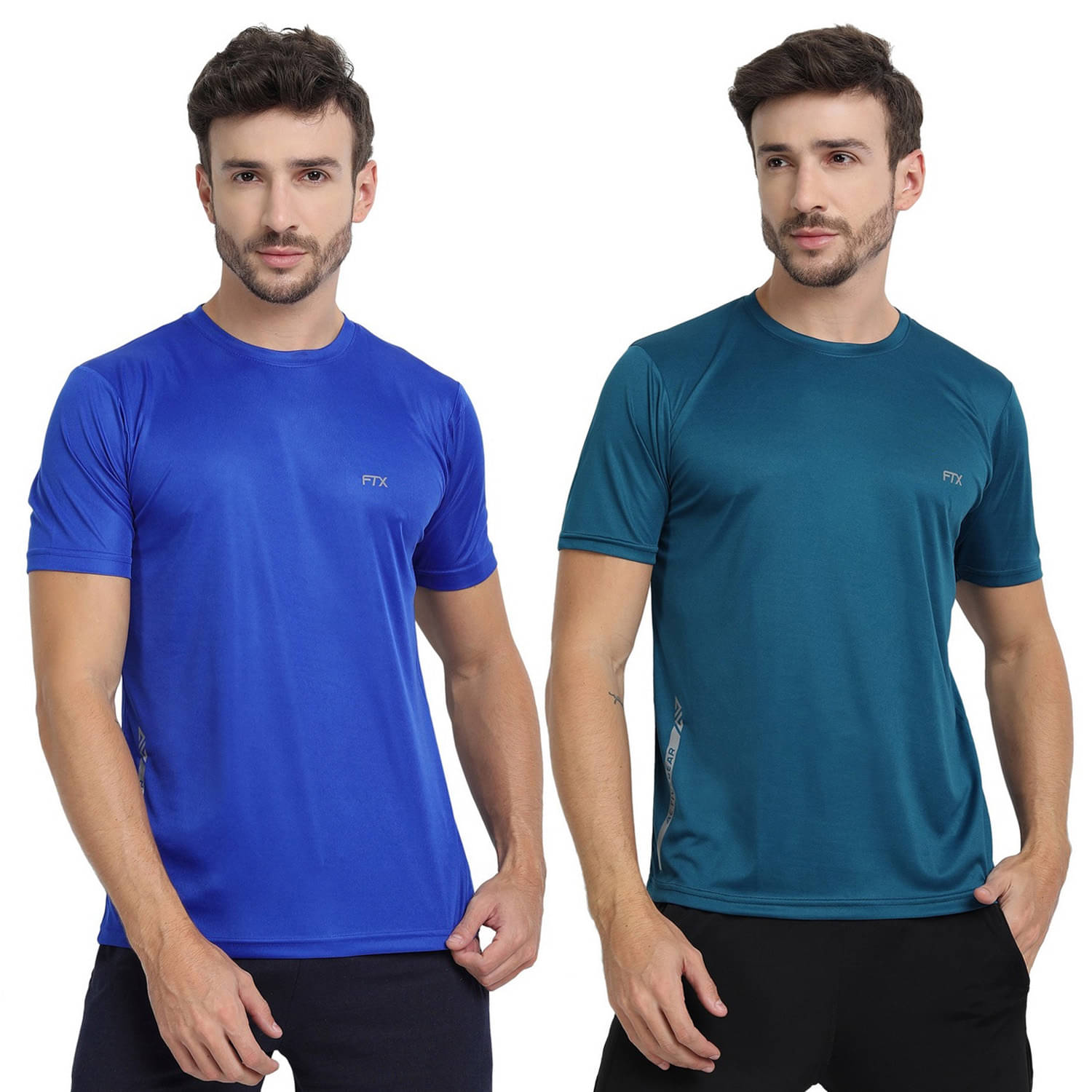     			FTX Polyester Regular Fit Solid Half Sleeves Men's Round T-Shirt - Sky Blue ( Pack of 2 )
