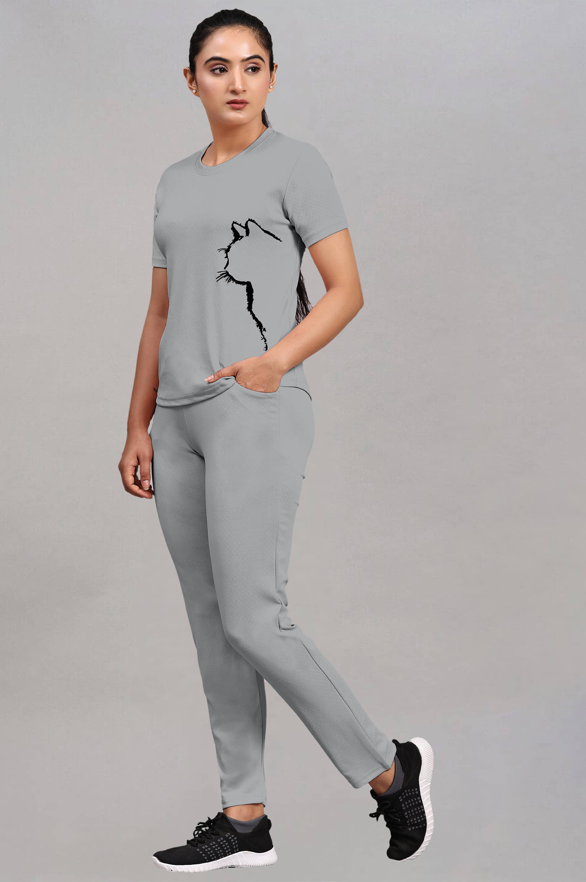     			INFRIM Grey Cotton Blend Printed Tracksuit - Pack of 1