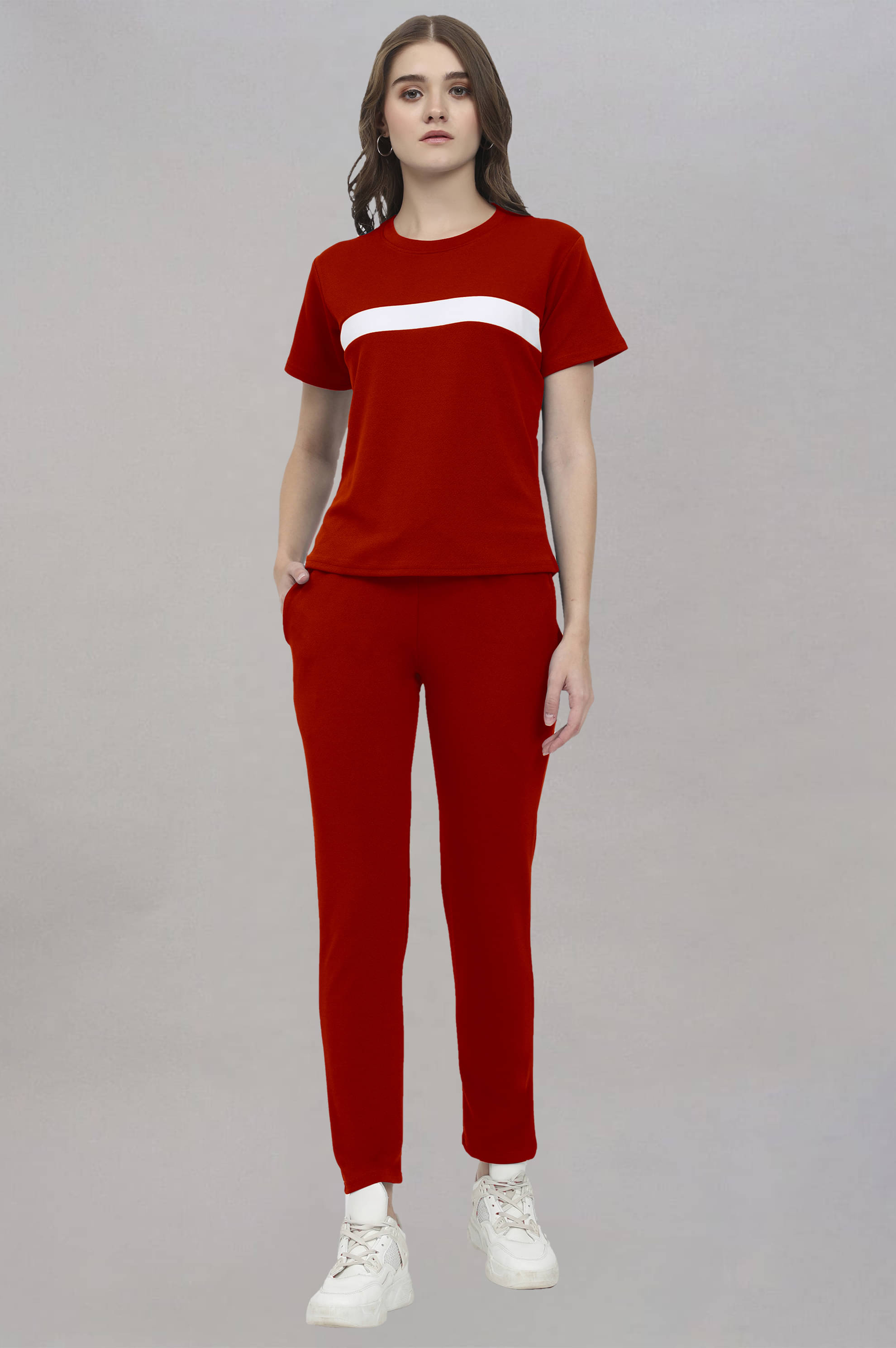     			INFRIM Red Cotton Blend Printed Tracksuit - Pack of 1