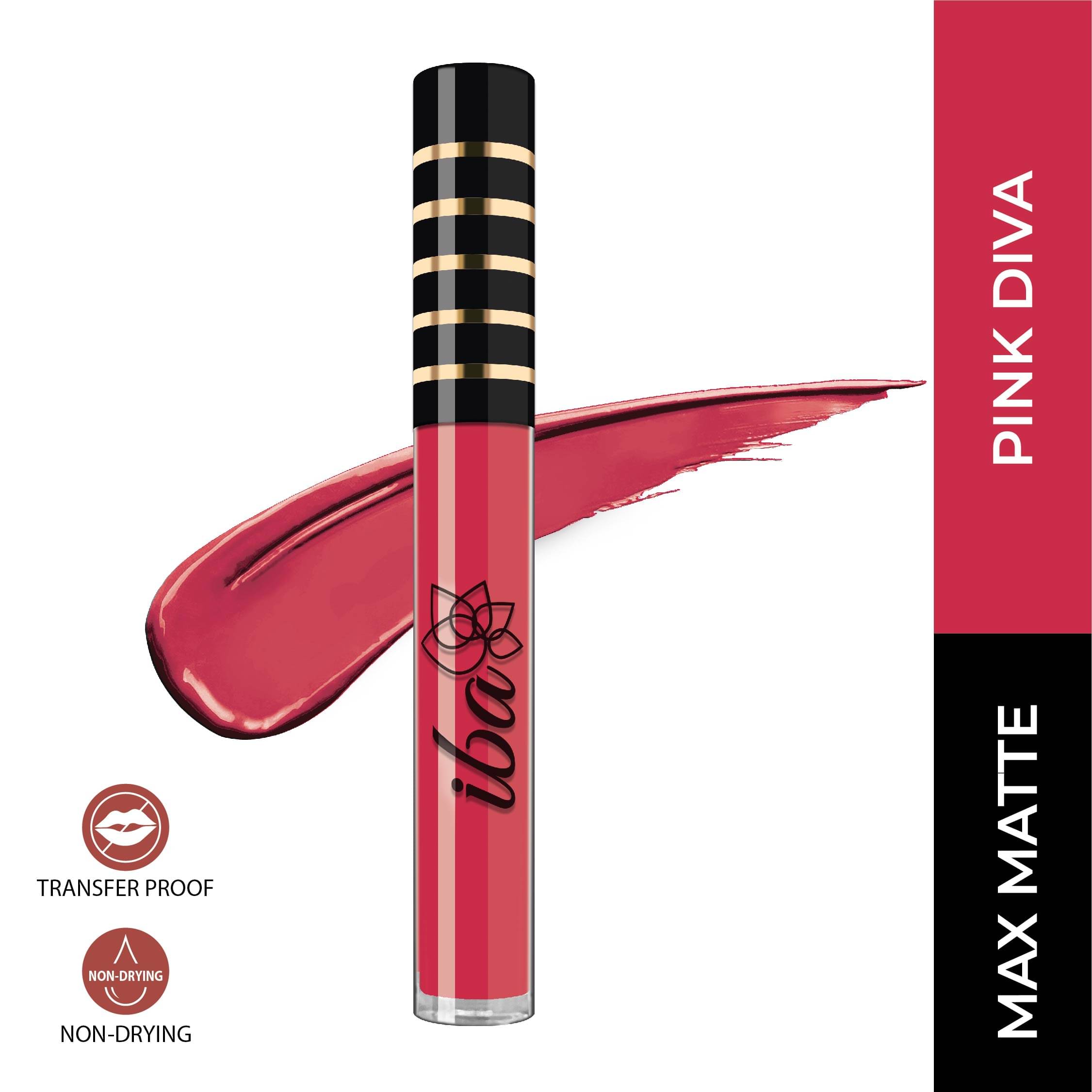     			Iba Maxx Matte Liquid Lipstick Pink Diva, 2.6 ml , Transfer Proof , Non Drying (Pack of 1)