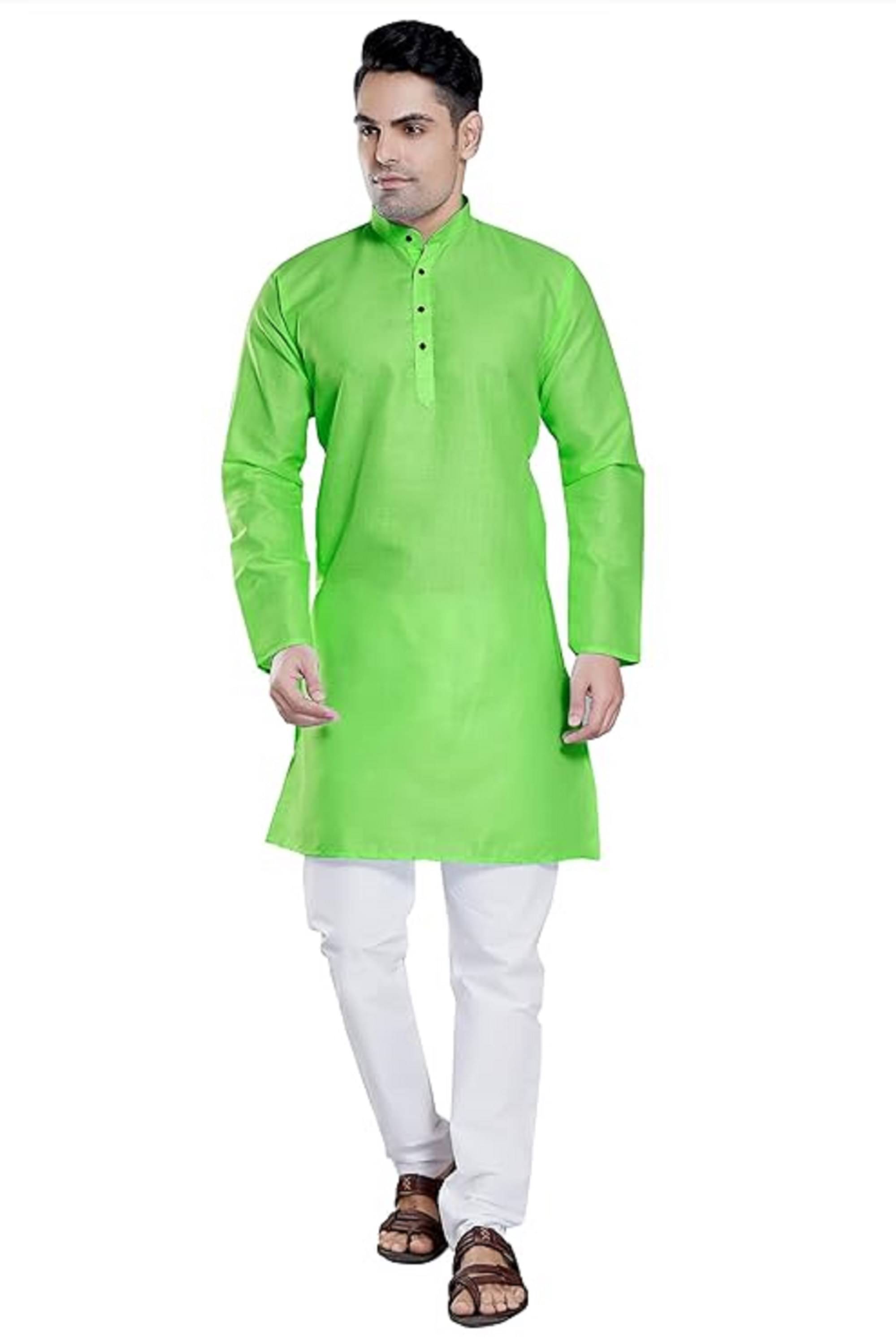     			JTG enterprises Green Cotton Blend Regular Fit Men's Kurta Pyjama Set ( Pack of 1 )