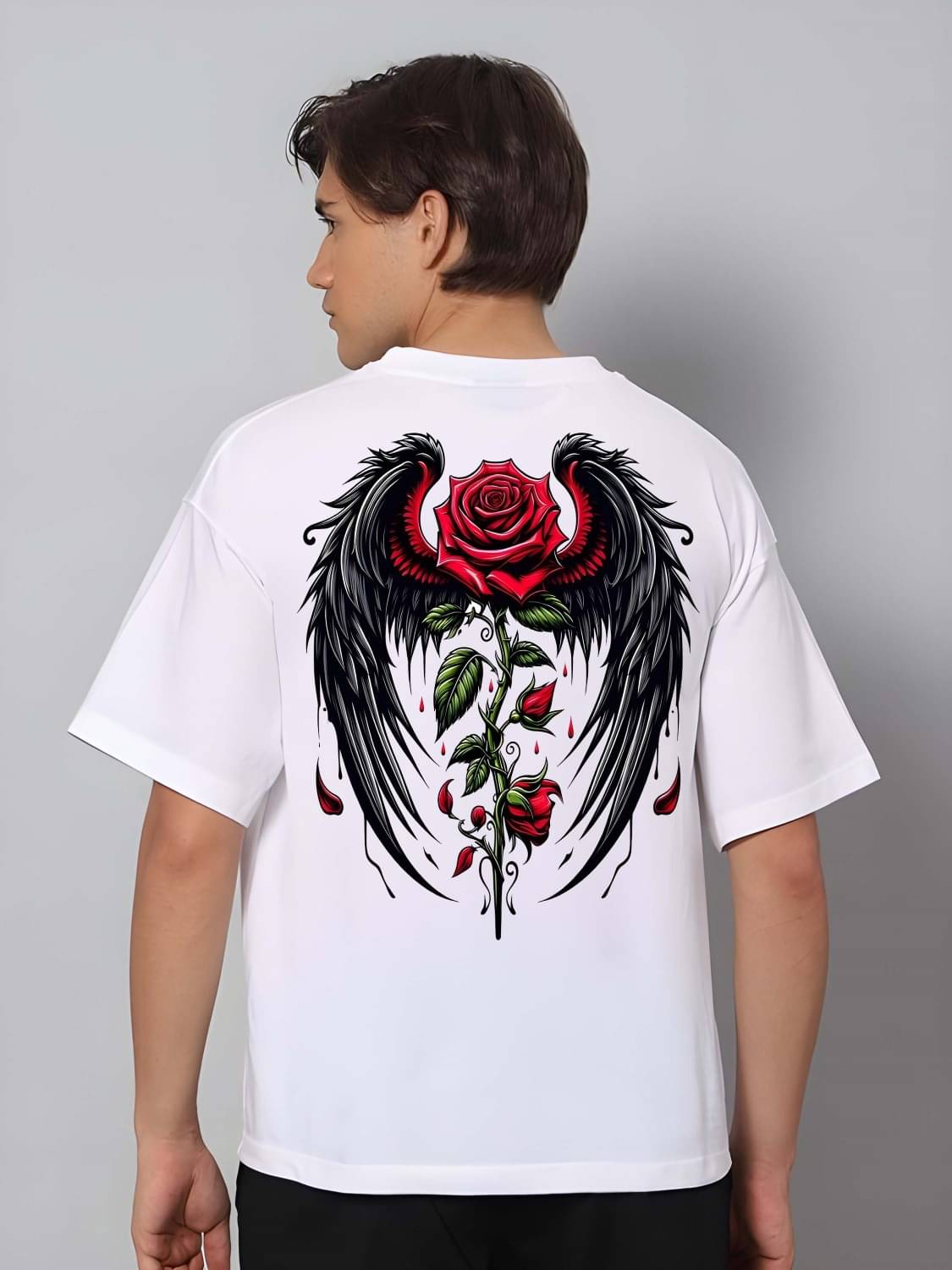     			Kaido Cotton Oversized Fit Self Design Half Sleeves Men's Round T-Shirt - White ( Pack of 1 )