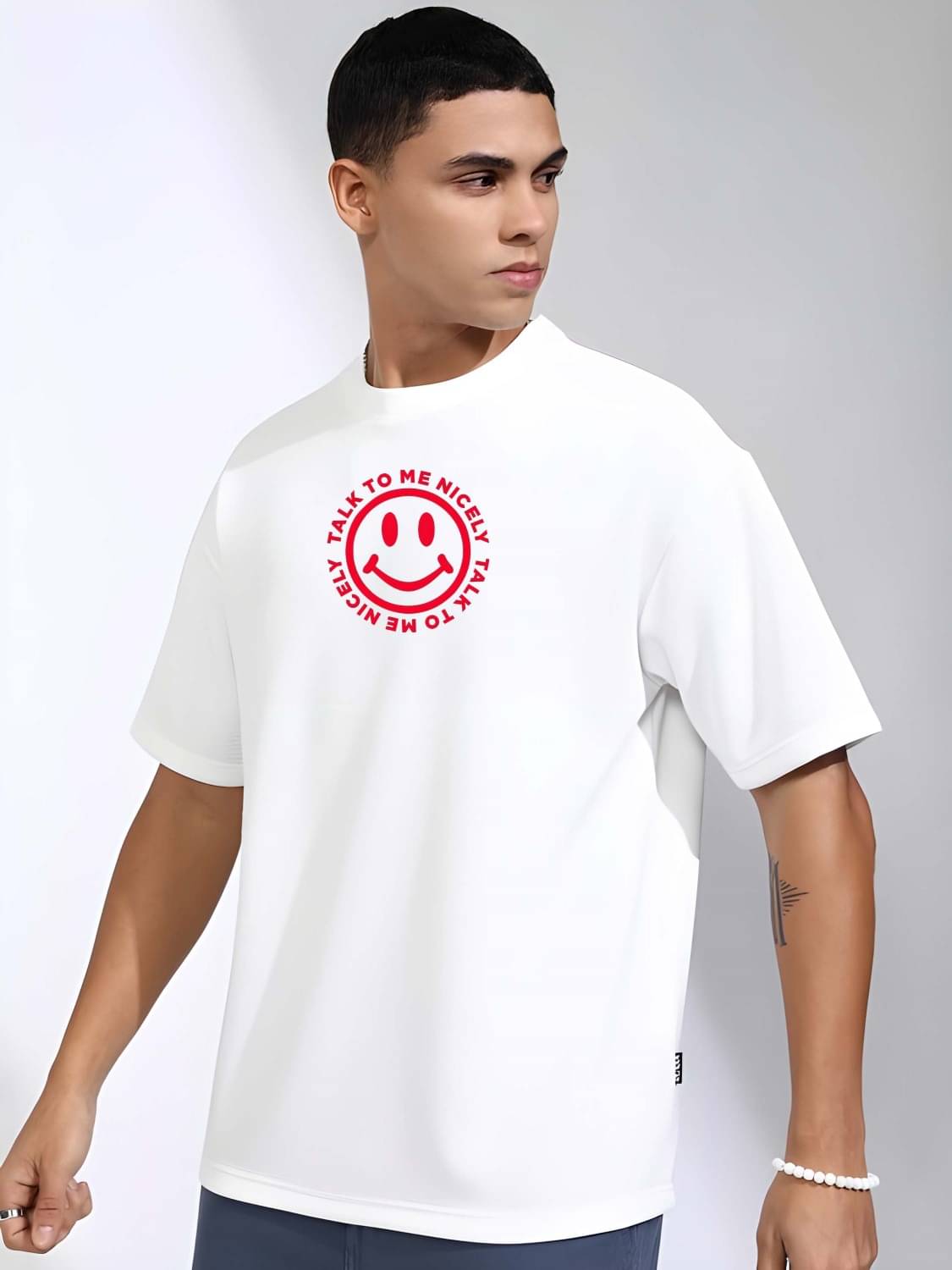 Kaido Cotton Oversized Fit Self Design Half Sleeves Men's Round T-Shirt - White ( Pack of 1 ) Kaido Cotton Oversized Fit Self Design Half Sleeves Men's Round T-Shirt - White ( Pack of 1 )