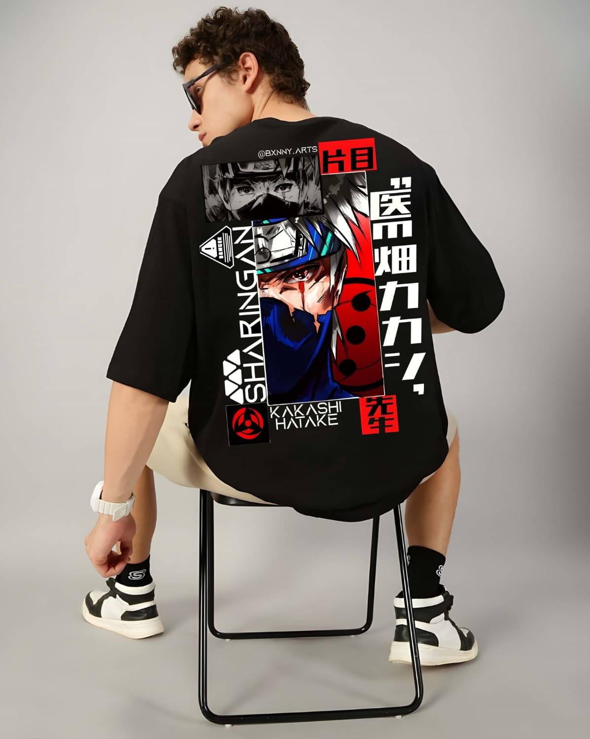     			Kaido Cotton Oversized Fit Self Design Half Sleeves Men's Round T-Shirt - Black ( Pack of 1 )