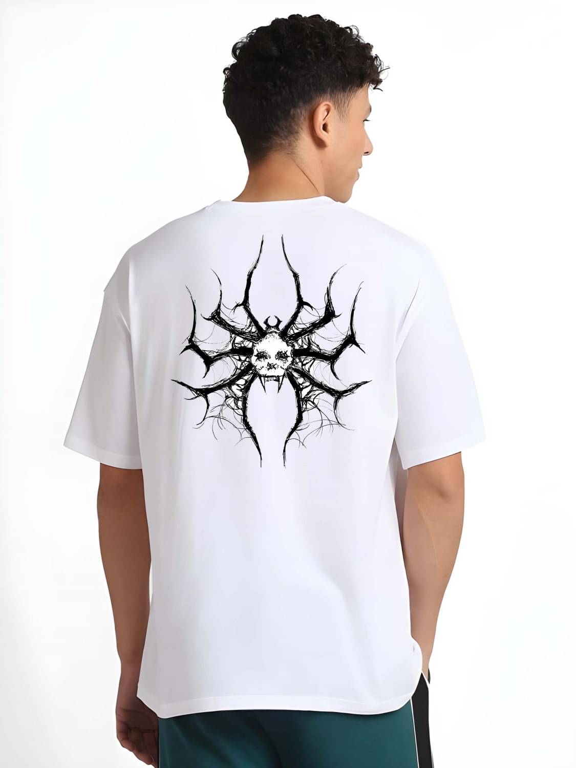     			Kaido Cotton Oversized Fit Self Design Half Sleeves Men's Round T-Shirt - White ( Pack of 1 )