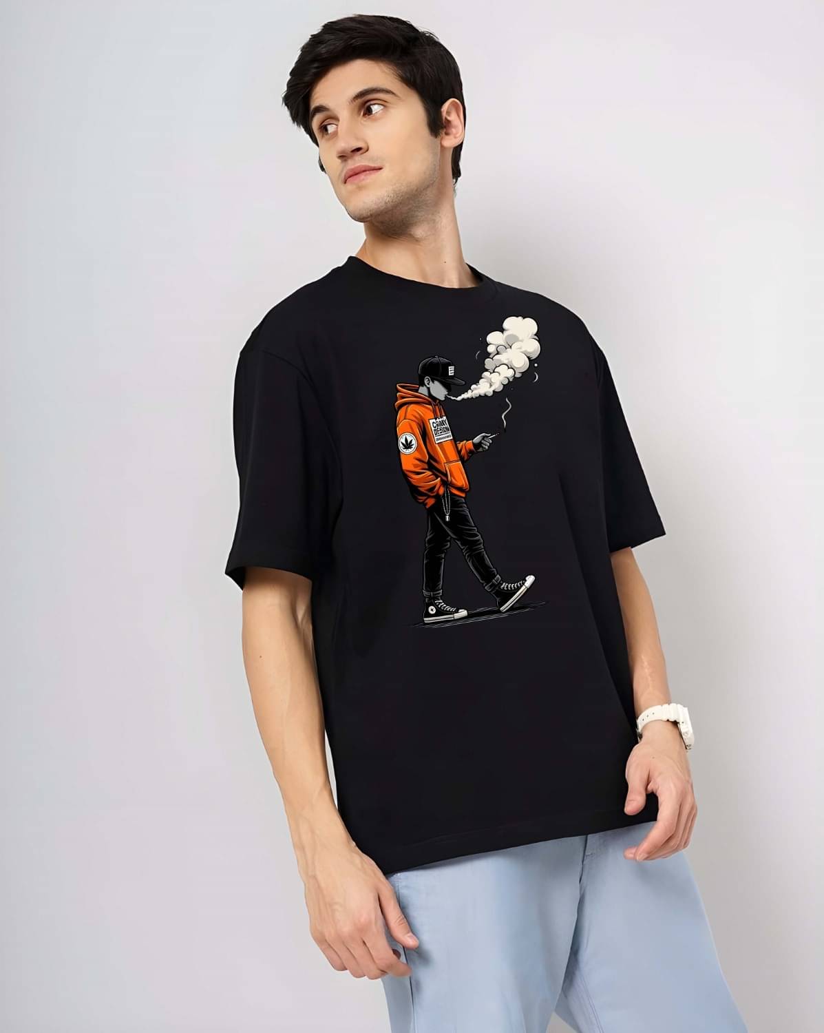 Kaido Cotton Oversized Fit Self Design Half Sleeves Men's Round T-Shirt - Black ( Pack of 1 )     			Kaido Cotton Oversized Fit Self Design Half Sleeves Men's Round T-Shirt - Black ( Pack of 1 )