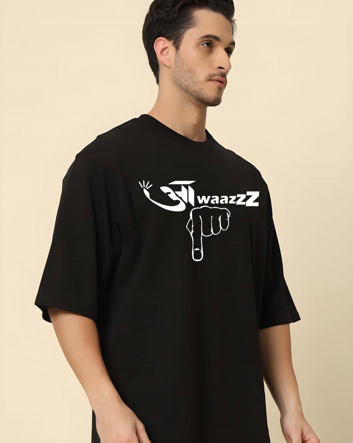 Kaido Cotton Oversized Fit Self Design Half Sleeves Men's Round T-Shirt - Black ( Pack of 1 ) Kaido Cotton Oversized Fit Self Design Half Sleeves Men's Round T-Shirt - Black ( Pack of 1 )