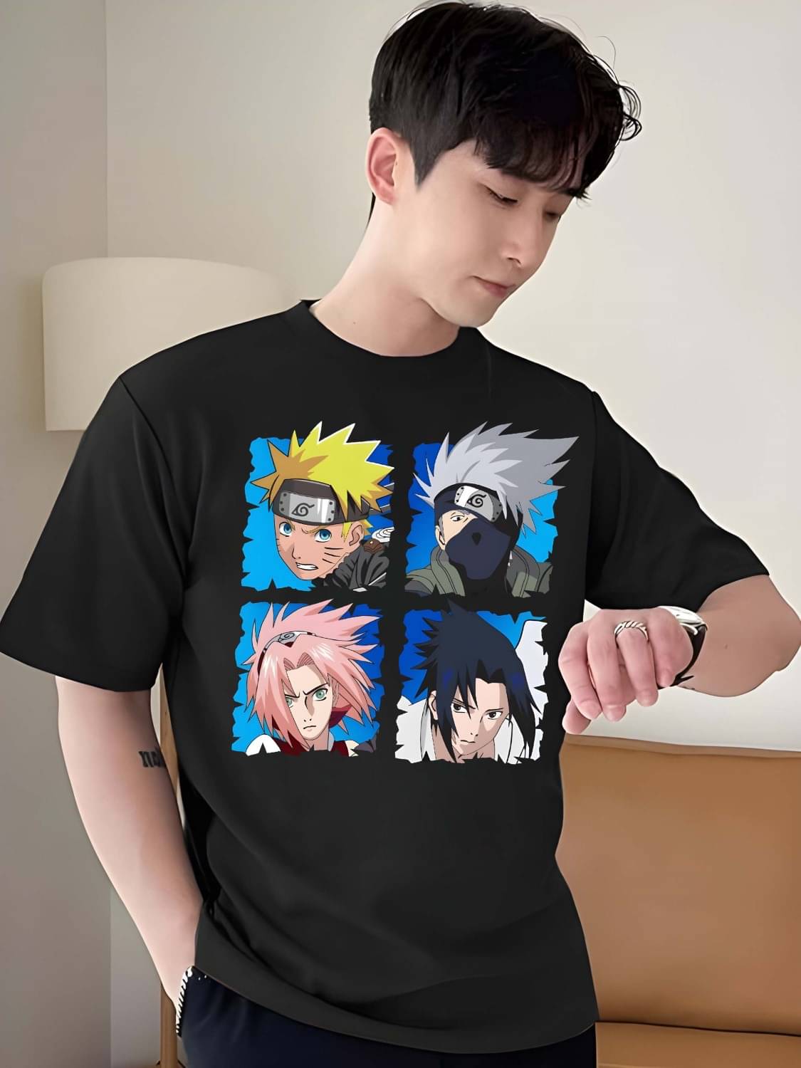 Kaido Cotton Oversized Fit Self Design Half Sleeves Men's Round T-Shirt - Black ( Pack of 1 ) Kaido Cotton Oversized Fit Self Design Half Sleeves Men's Round T-Shirt - Black ( Pack of 1 )