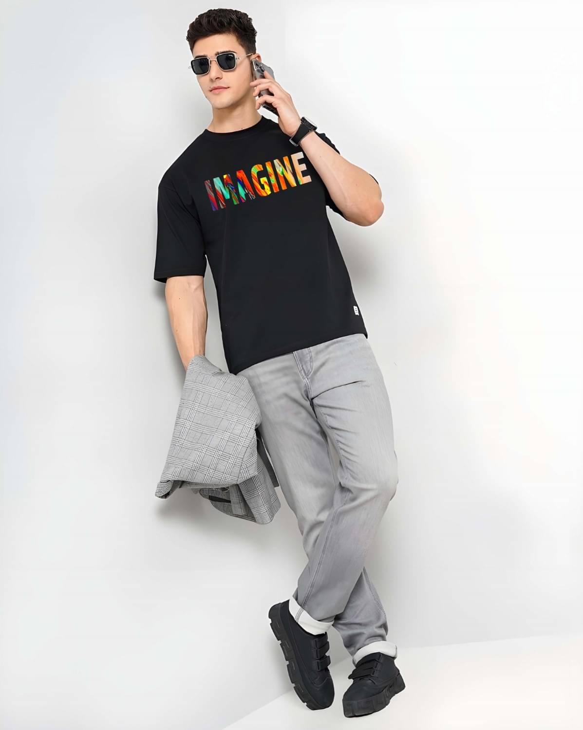 Kaido Cotton Oversized Fit Self Design Half Sleeves Men's Round T-Shirt - Black ( Pack of 1 ) Kaido Cotton Oversized Fit Self Design Half Sleeves Men's Round T-Shirt - Black ( Pack of 1 )