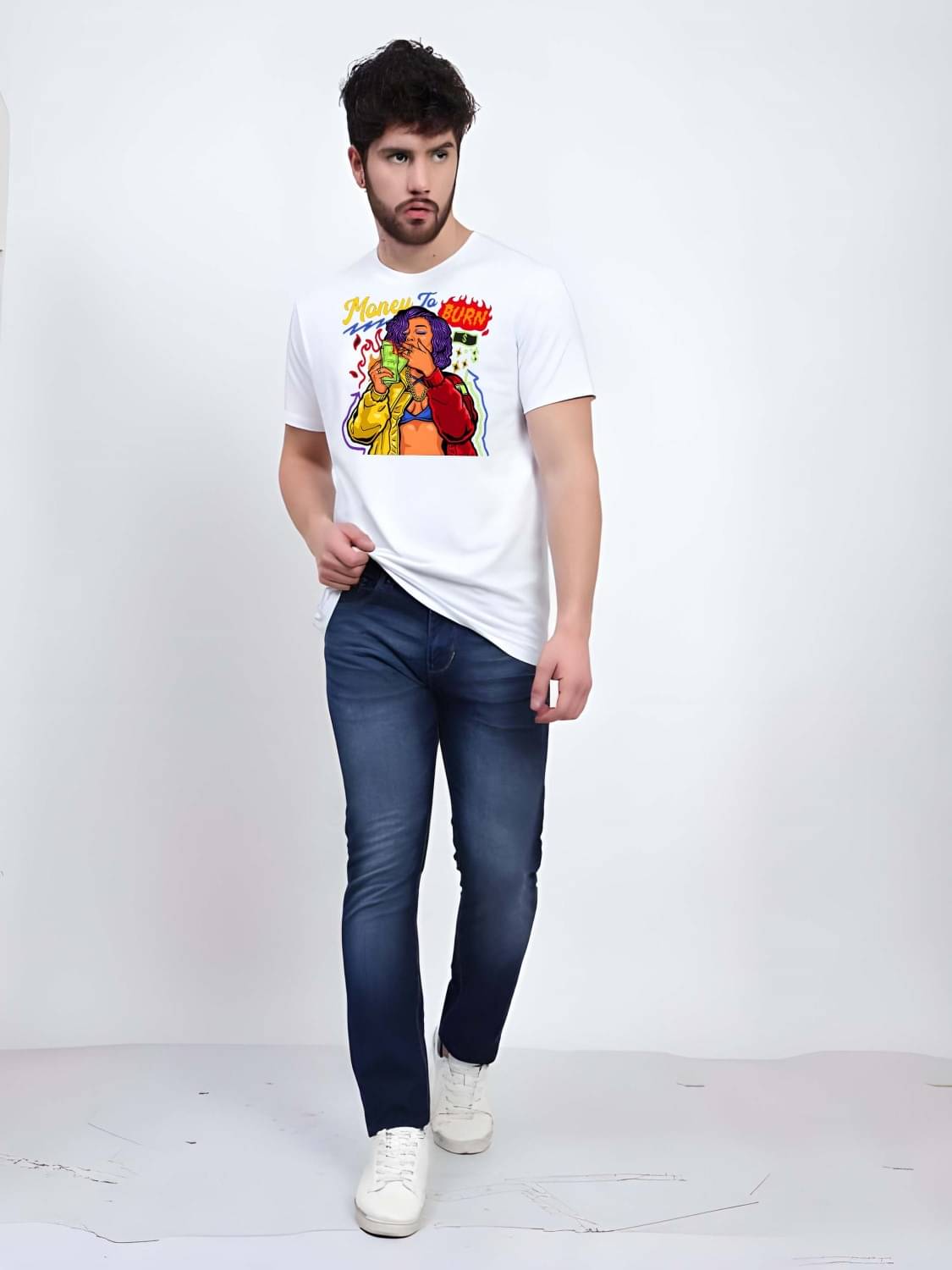     			Kaido Cotton Regular Fit Self Design Half Sleeves Men's Round T-Shirt - White ( Pack of 1 )