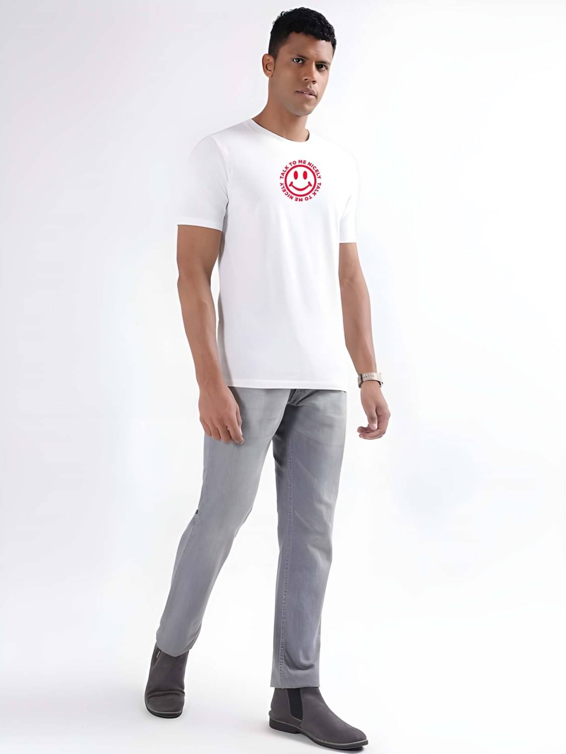 Kaido Cotton Regular Fit Self Design Half Sleeves Men's Round T-Shirt - White ( Pack of 1 ) Kaido Cotton Regular Fit Self Design Half Sleeves Men's Round T-Shirt - White ( Pack of 1 )