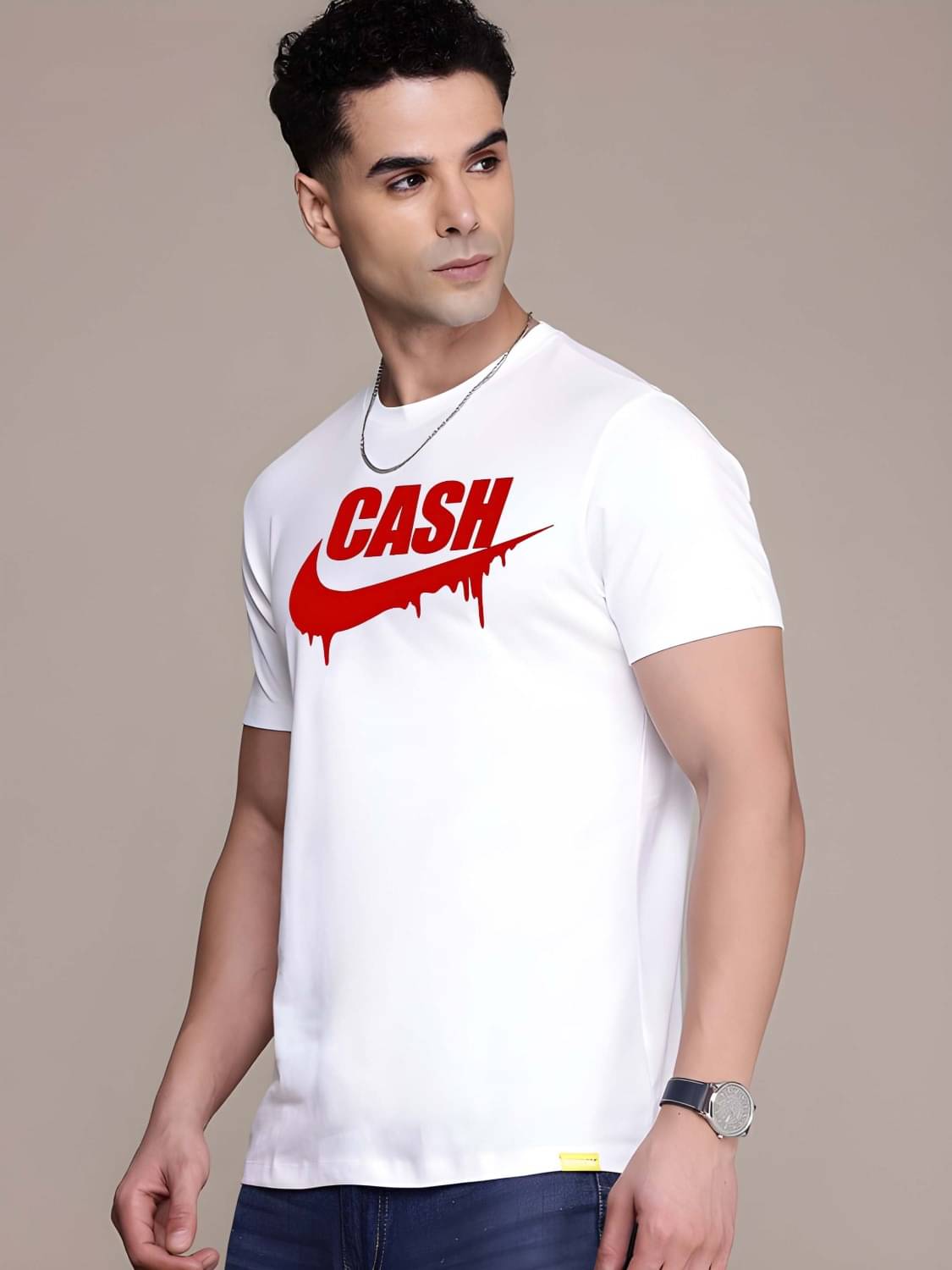     			Kaido Cotton Regular Fit Self Design Half Sleeves Men's Round T-Shirt - White ( Pack of 1 )